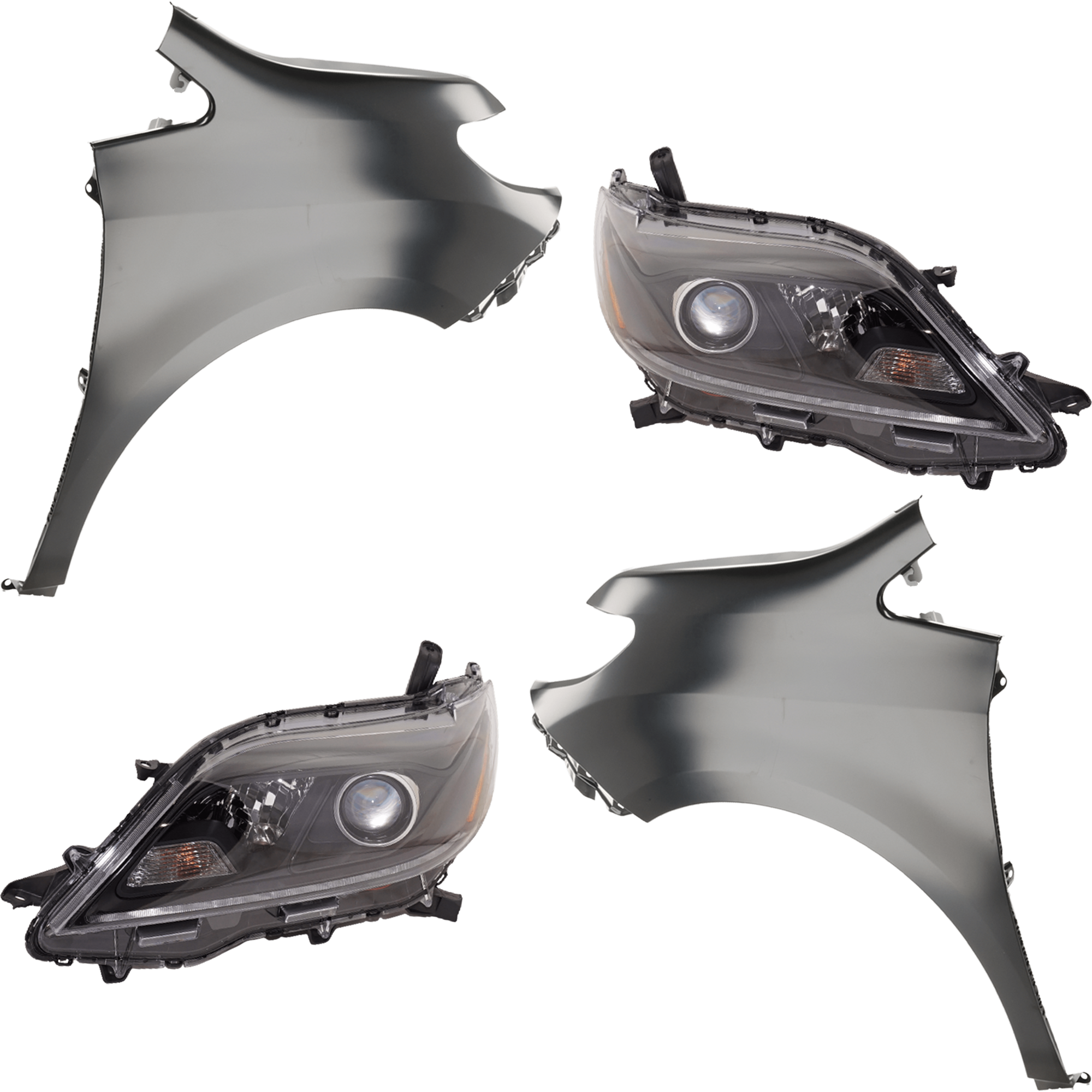 AM SIENNA 20-20 HEAD LAMP RH AND LH 4 pc Kit includes Driver and Passenger Side Fender CAPA SKU KIT 013026-282 Partslink TO1240234C TO1240272C TO1241234C TO1241272C TO2502289C TO2503289C OEM 5381108040-5381108060-53812080