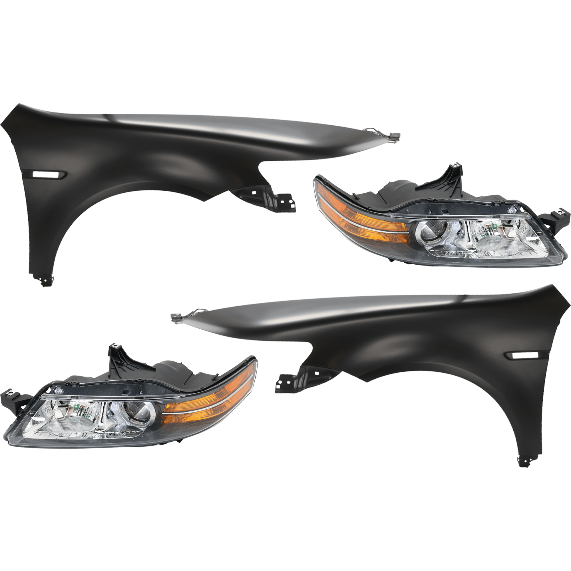 AM TL 06-06 HEAD LAMP RH AND LH 4 pc Kit includes Driver and Passenger Side Fender SKU KIT 013026-285 Partslink AC2518115 AC2519115 AC1240118 AC1241114 OEM 33101SEPC11-33151SEPC11-04630S