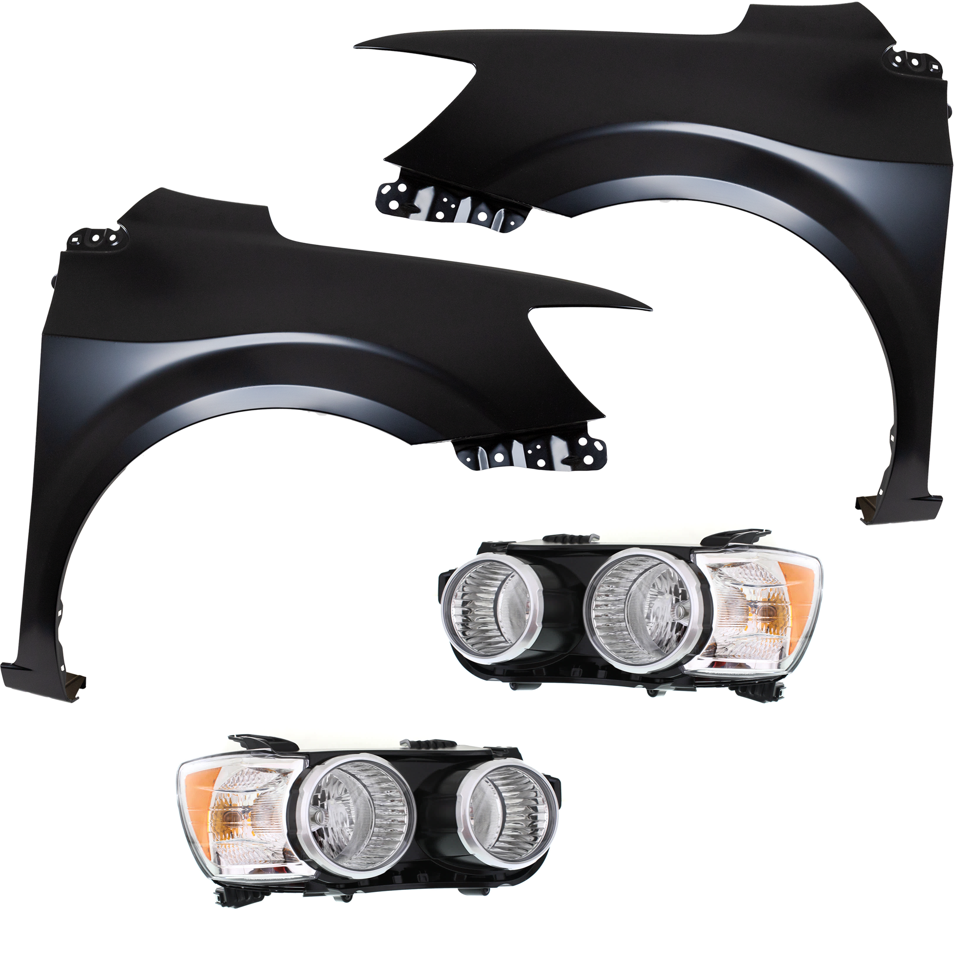 AM SONIC 14-15 HEAD LAMP RH AND LH 4 pc Kit includes Driver and Passenger Side Fender SKU KIT 013026-291 Partslink GM2502396 GM2503396 GM1240374 GM1241374 OEM 95355797-95355798-95473425-954