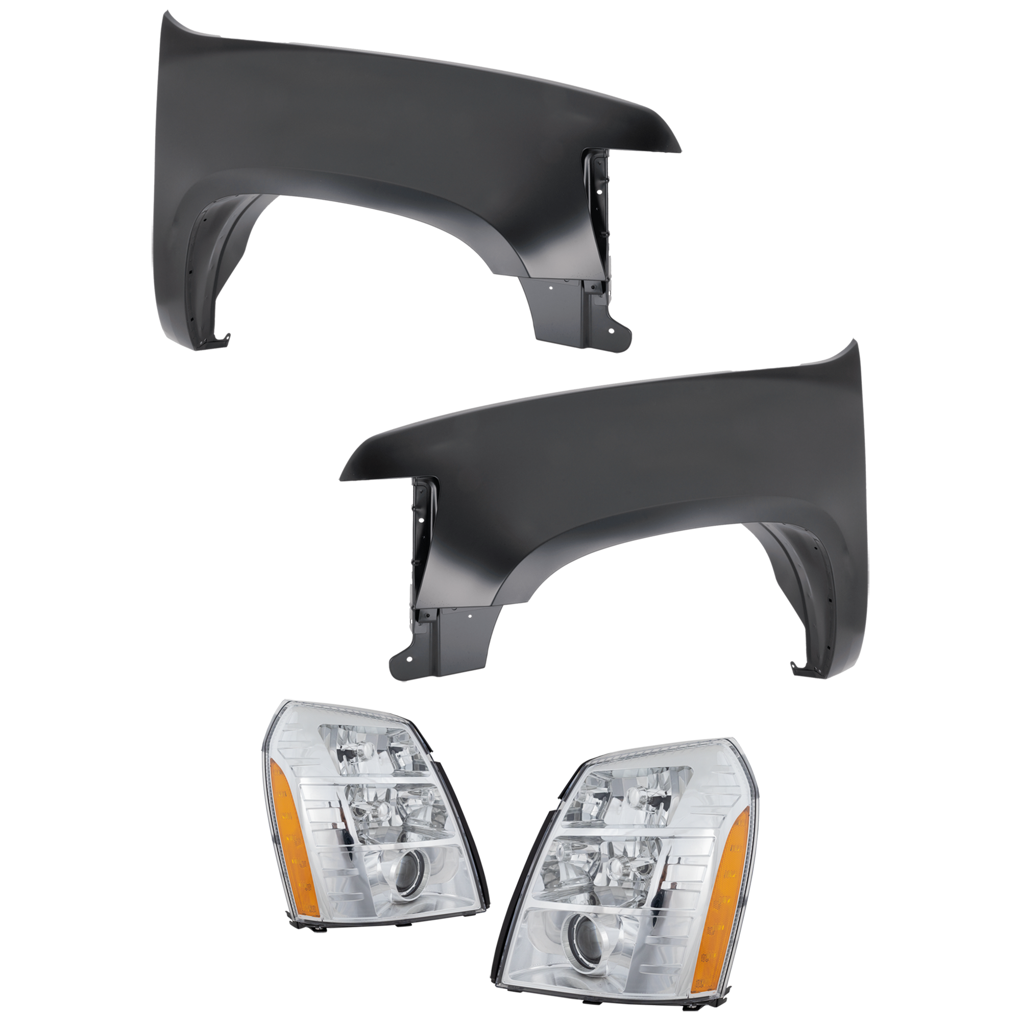 AM SUBURBAN 1500-2500-07-09 HEAD LAMP RH AND LH 4 pc Kit includes Driver and Passenger Side Fender SKU KIT 013026-292 Partslink GM2502291 GM2503291 GM1241333 GM1240333 OEM 25897648-25897649-22977476-229