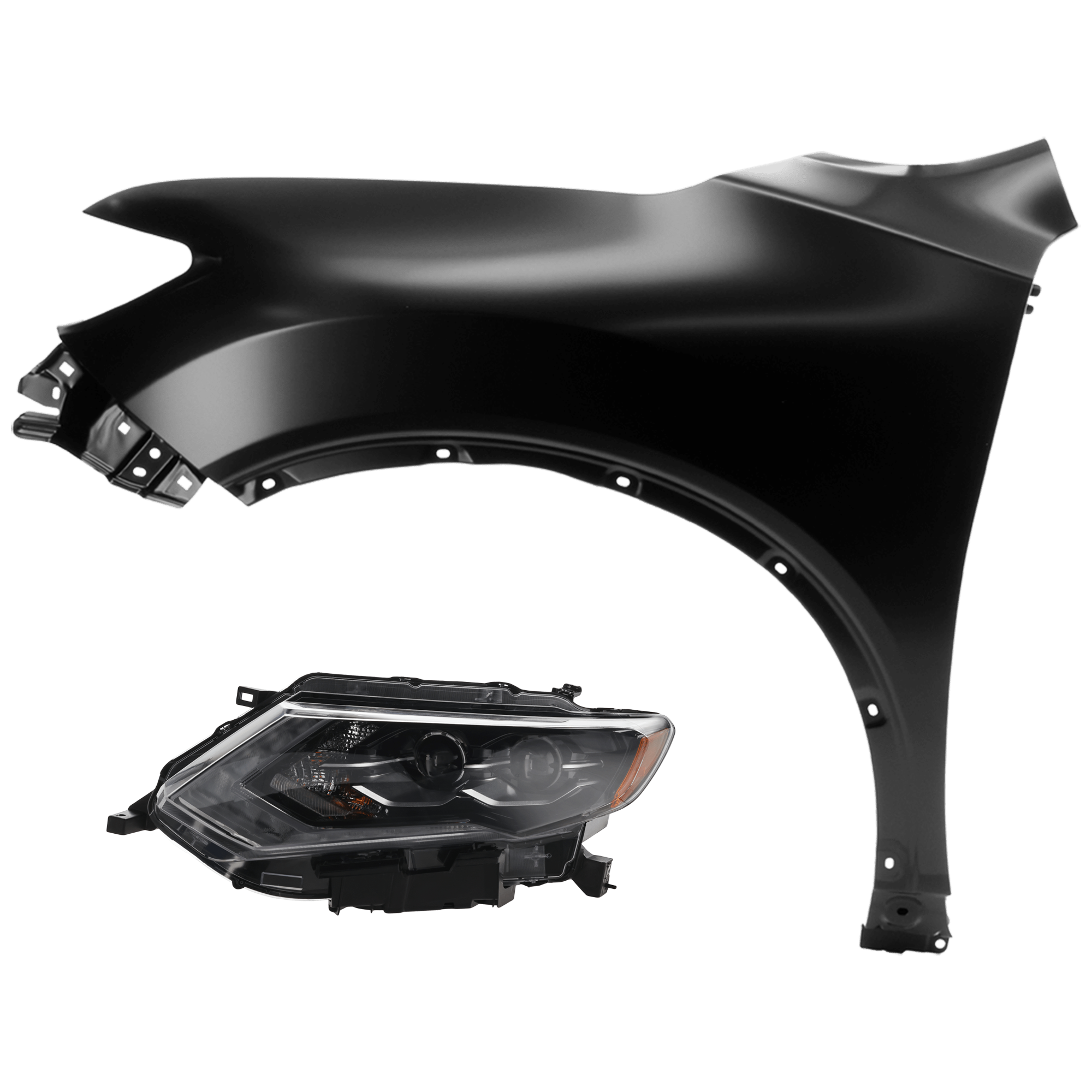 AM ROGUE 17-18 HEAD LAMP LH 2 pc Kit includes Driver Side Fender CAPA SKU KIT 013026-33 Partslink NI1240212C NI2502256C OEM 260606FL6A 631016FL0A