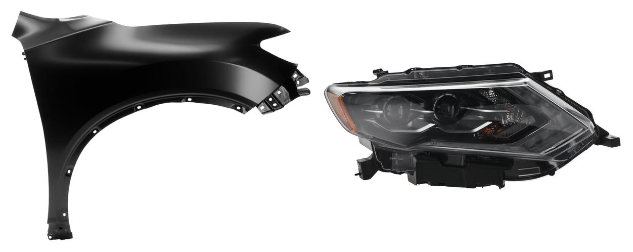 AM ROGUE 17-18 HEAD LAMP RH 2 pc Kit includes Passenger Side Fender CAPA SKU KIT 013026-34 Partslink NI1241212C NI2503256C OEM 260106FL6A 631006FL0A