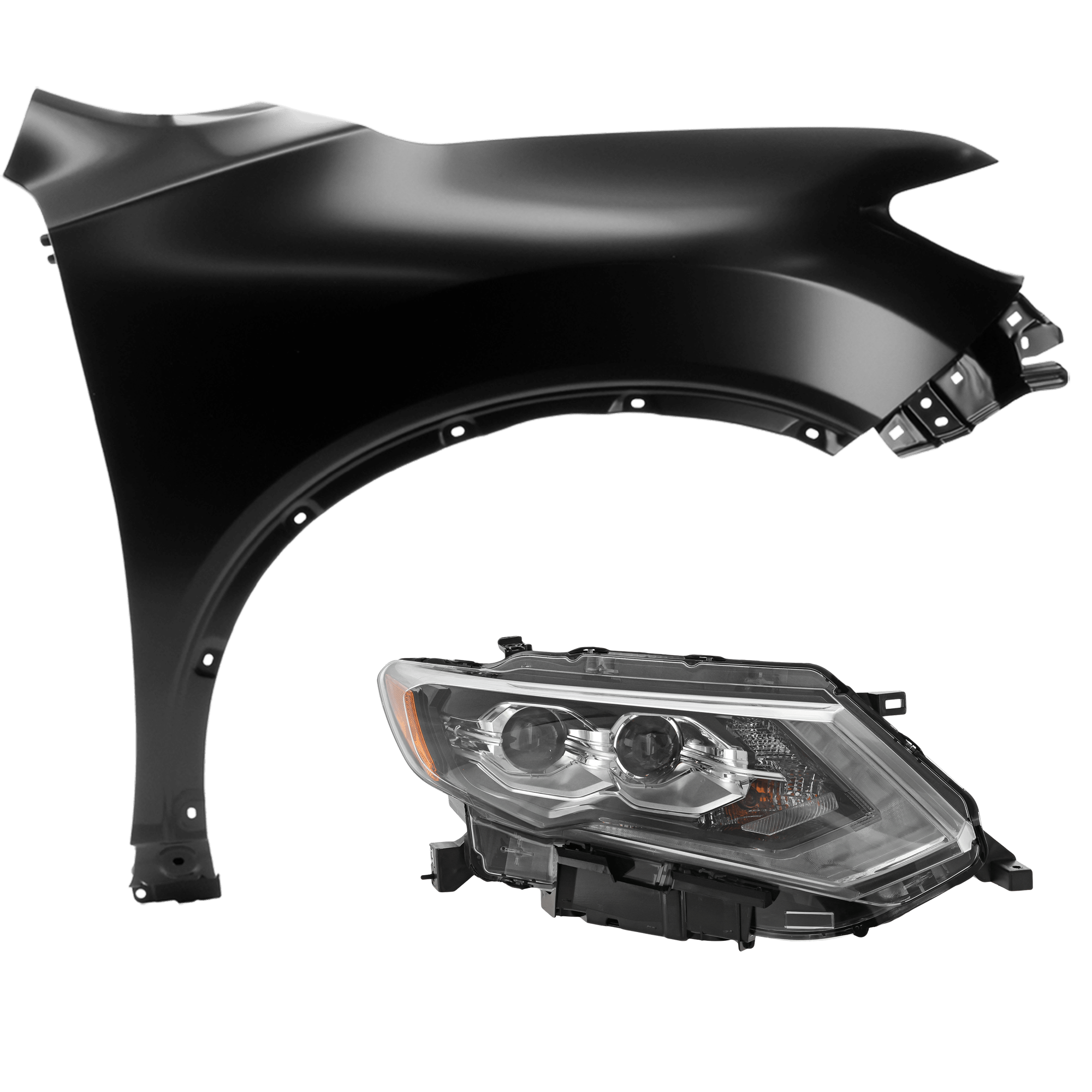 AM ROGUE 19-20 HEAD LAMP RH 2 pc Kit includes Passenger Side Fender CAPA SKU KIT 013026-37 Partslink NI1241212C NI2503272C OEM 260106FL7A 631006FL0A