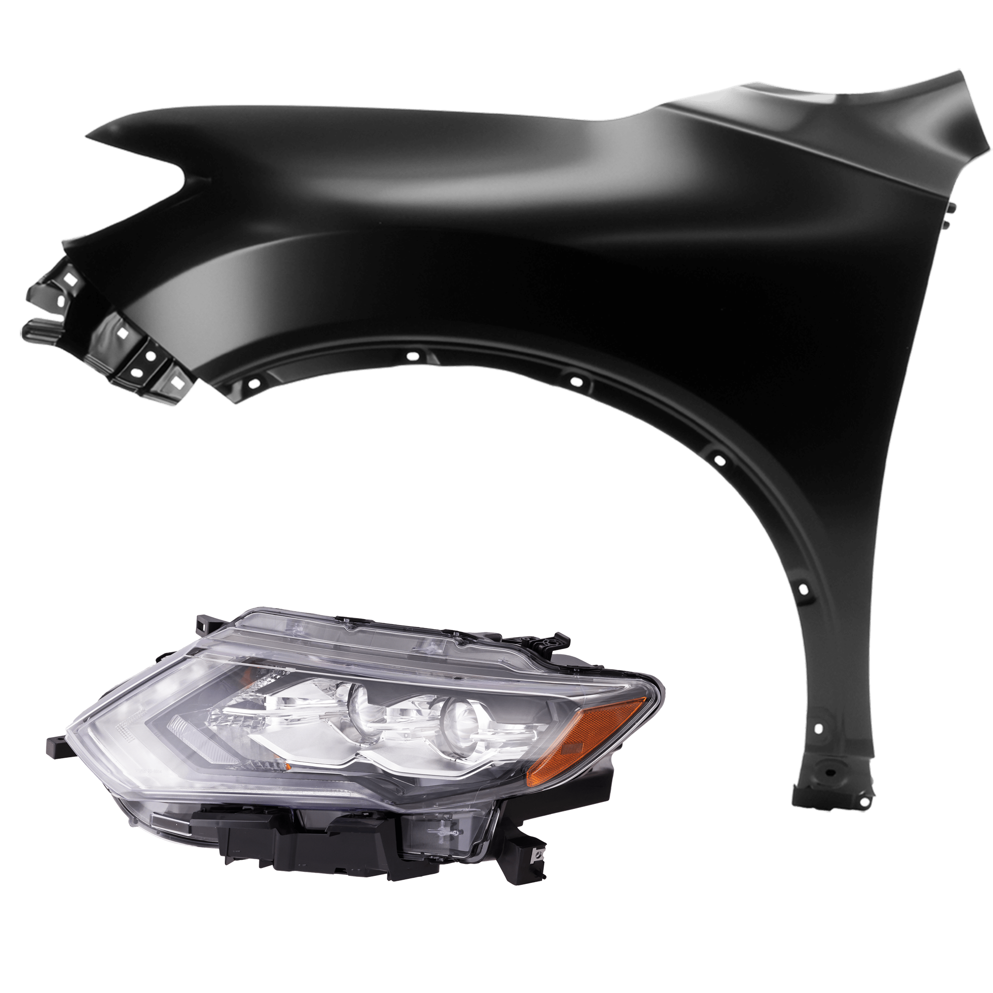 AM ROGUE 19-20 HEAD LAMP LH 2 pc Kit includes Driver Side Fender CAPA SKU KIT 013026-38 Partslink NI1240212C NI2502272C OEM 260606FL7A 631016FL0A