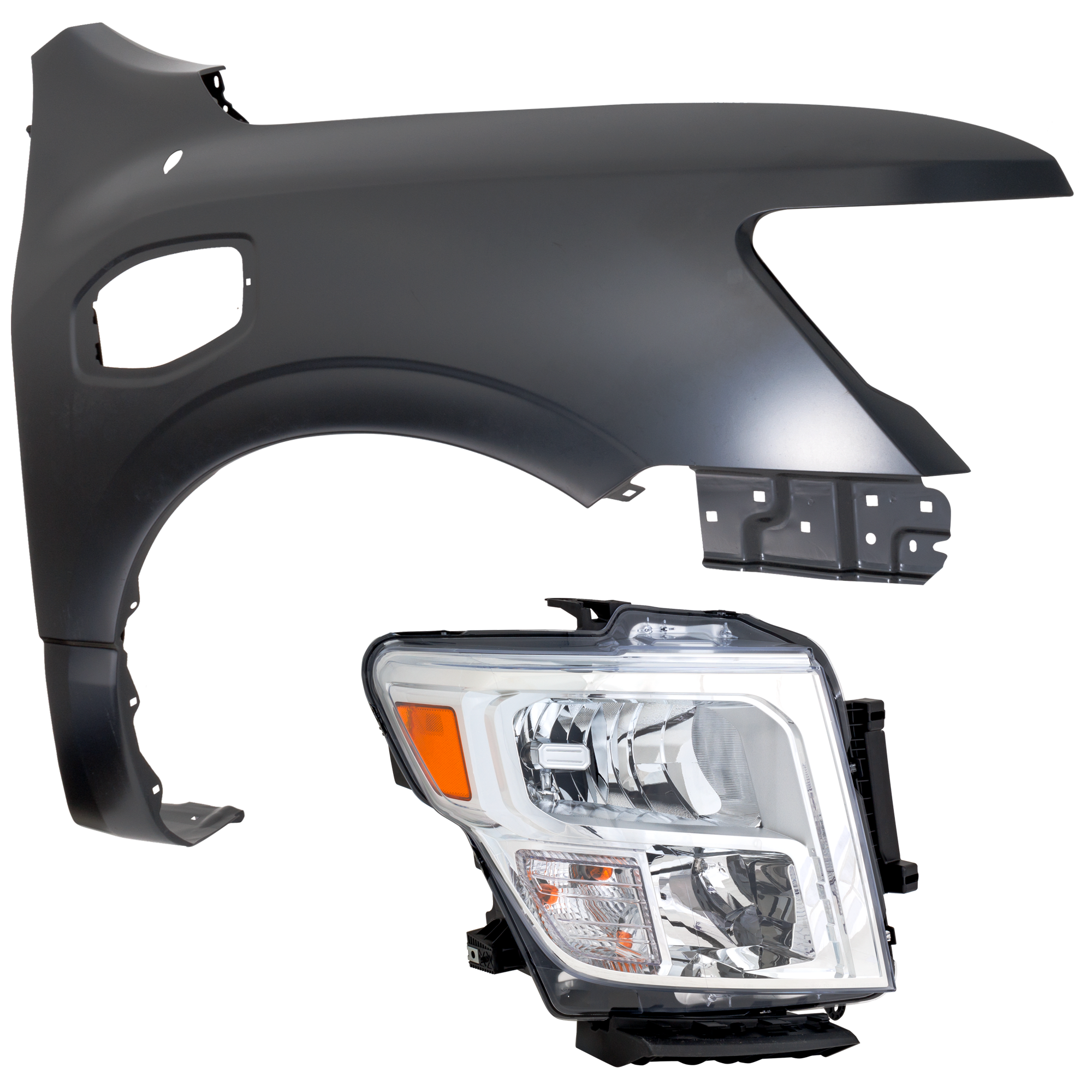 AM TITAN XD 20-23 HEAD LAMP RH 2 pc Kit includes Passenger Side Fender SKU KIT 013026-40 Partslink NI1241225 NI2503280C OEM 260109FV1A 63100EZ01A