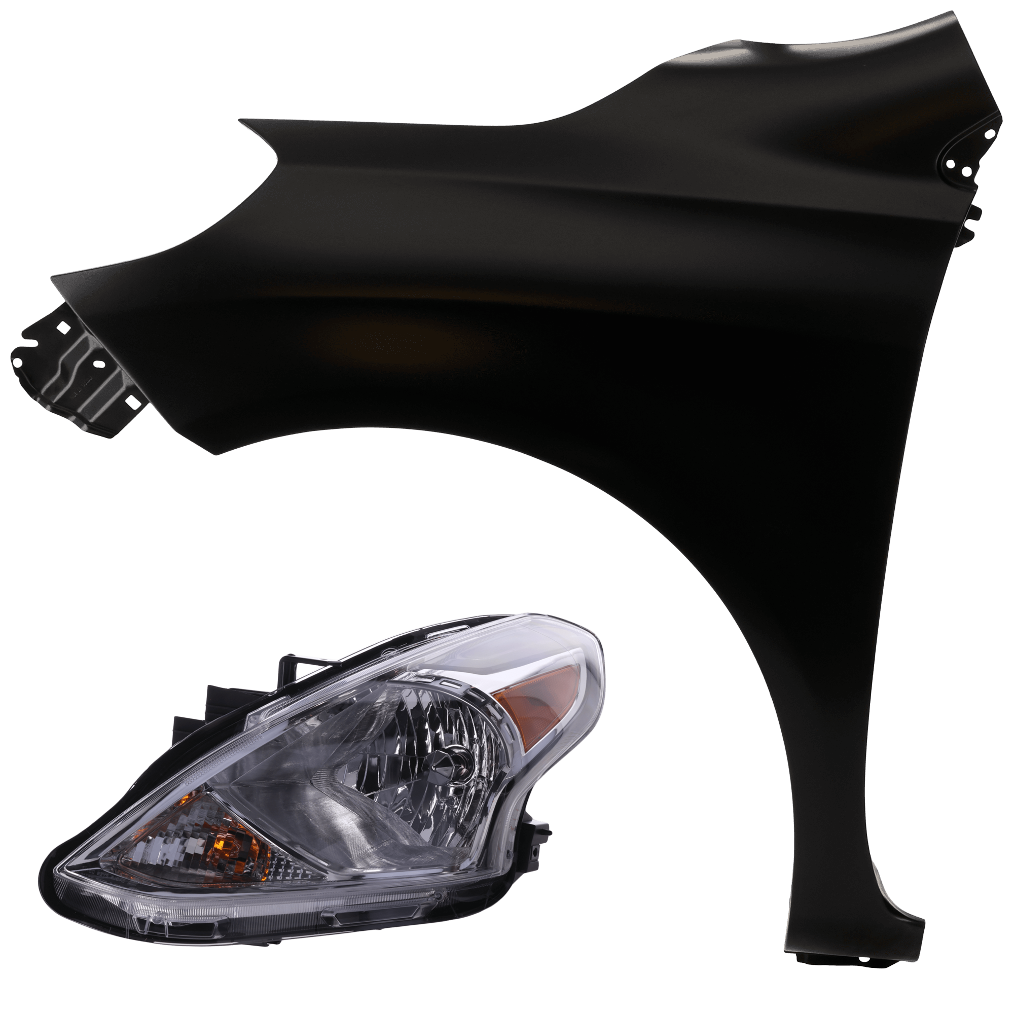 AM VERSA 15-19 HEAD LAMP LH 2 pc Kit includes Driver Side Fender CAPA SKU KIT 013026-43 Partslink NI1240204C NI2502230C OEM 260609KK0A FCA013BAMC F31013BA