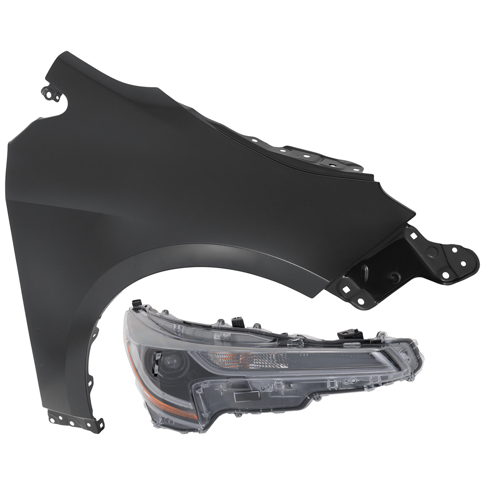 AM COROLLA 23-25 HEAD LAMP RH 2 pc Kit includes Passenger Side Fender SKU KIT 013026-57 Partslink TO2503324 TO1241271 OEM 8111002Q70-5380102170