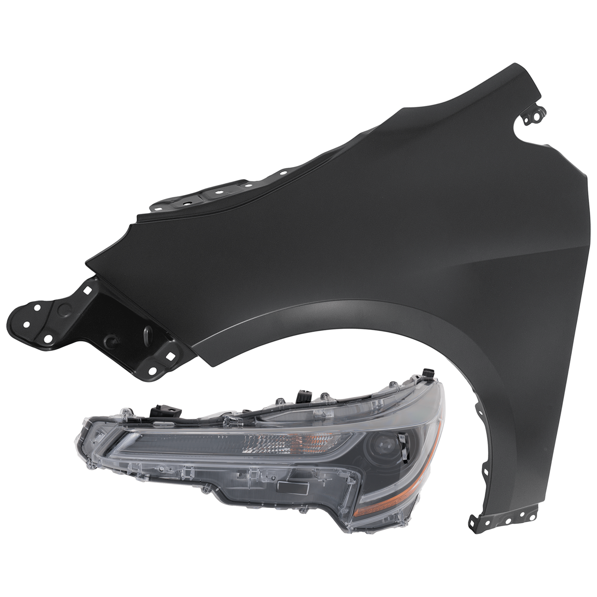 AM COROLLA 23-25 HEAD LAMP LH 2 pc Kit with Driver Side Fender SKU KIT 013026-58 Partslink TO2502324 TO1240271 OEM 8115002Q70-5380202260
