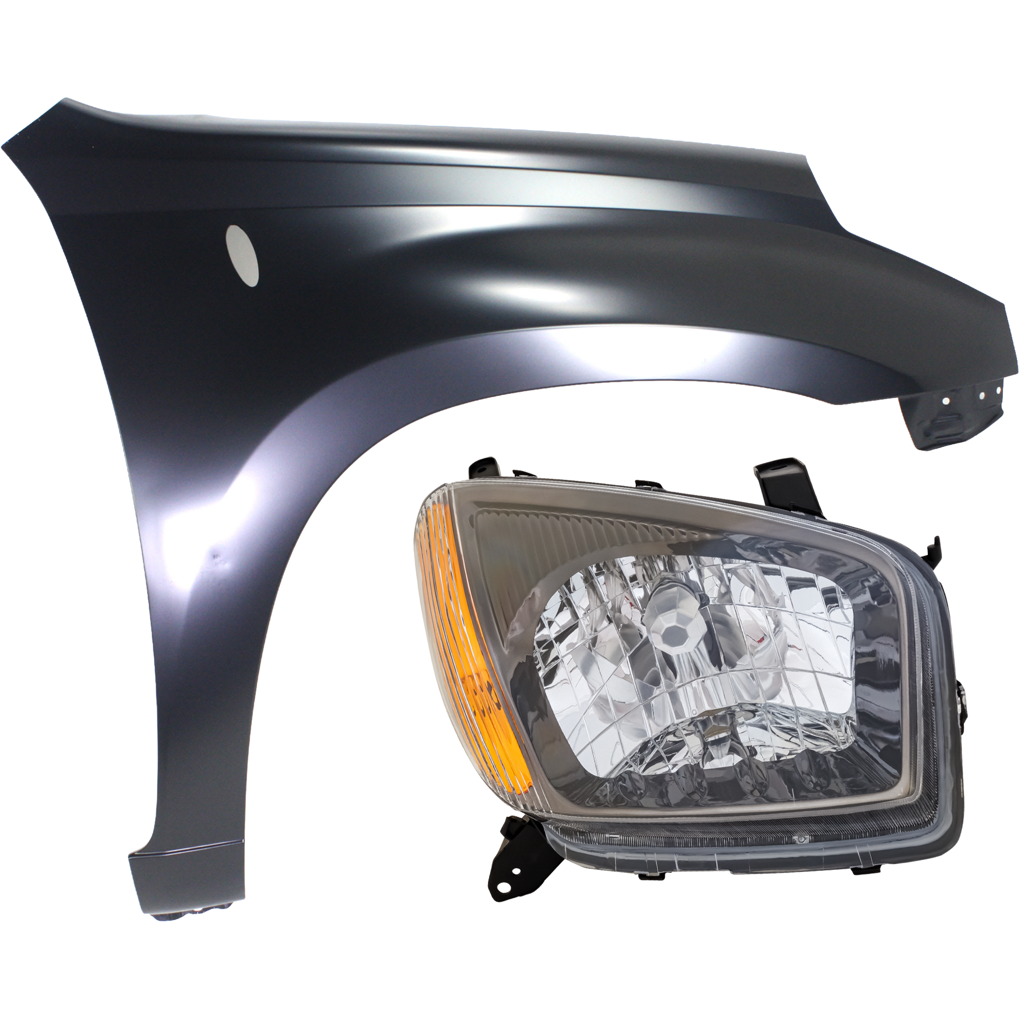 AM RAV4-01-03 HEAD LAMP RH 2 pc Kit includes Passenger Side Fender SKU KIT 013026-67 Partslink TO2503149 TO1241190 OEM 8111042220-5381142170