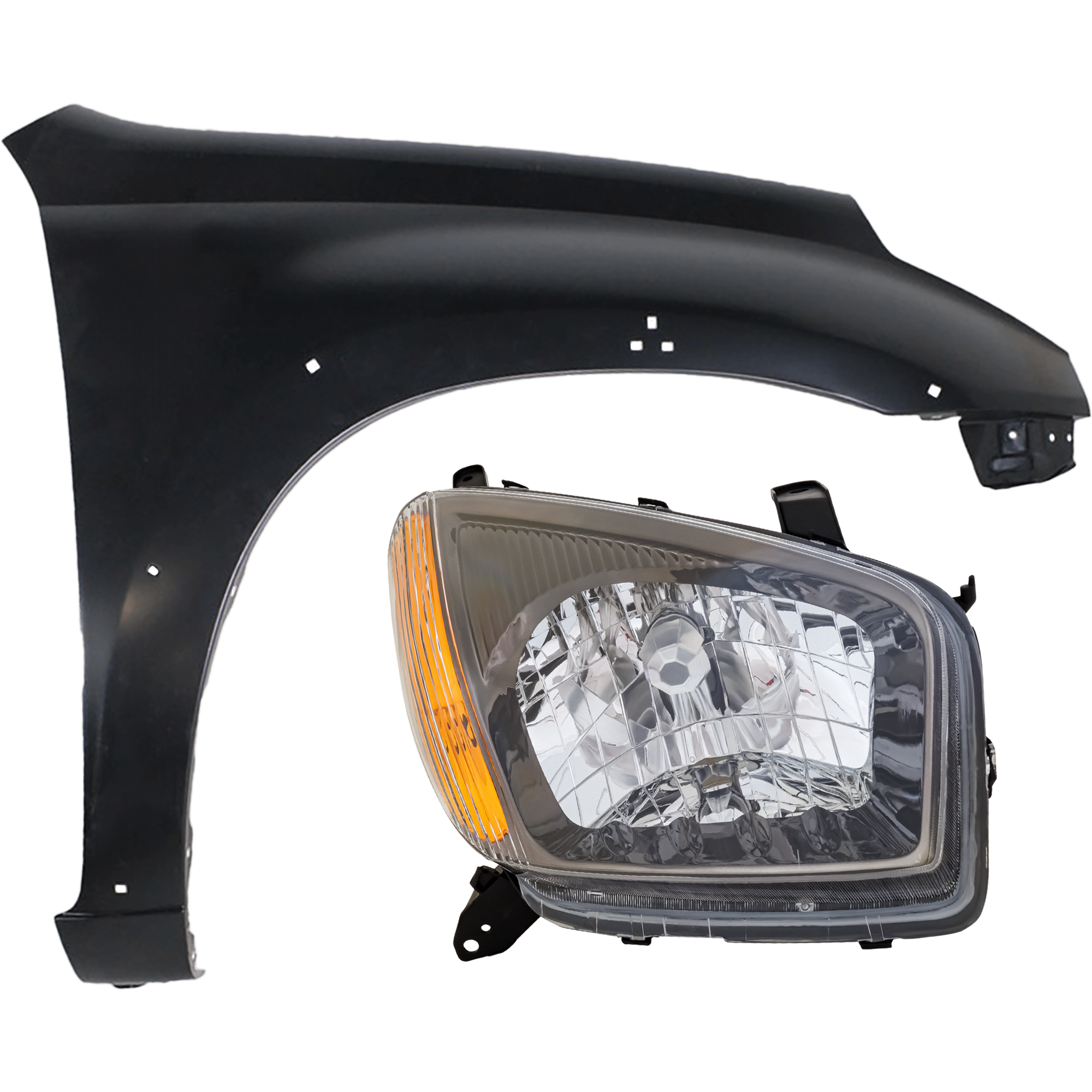 AM RAV4-01-03 HEAD LAMP RH 2 pc Kit includes Passenger Side Fender SKU KIT 013026-68 Partslink TO2503149 TO1241189 OEM 8111042220-5381142180