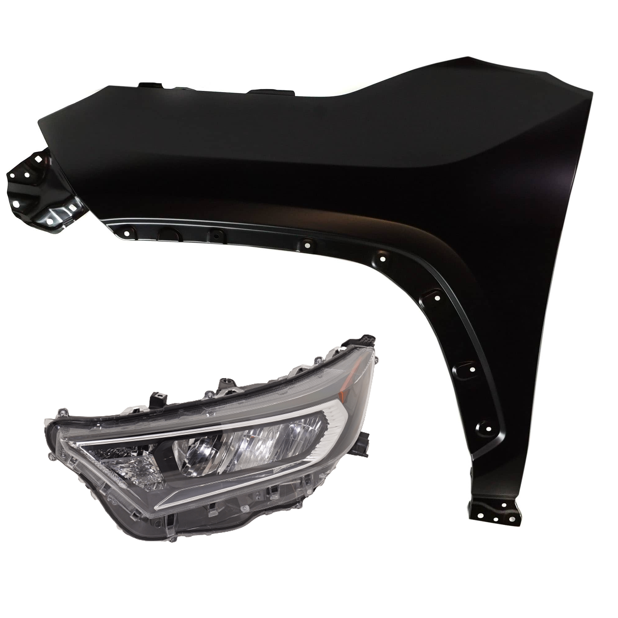 AM RAV4-19-21 HEAD LAMP LH 2 pc Kit includes Driver Side Fender CAPA SKU KIT 013026-69 Partslink TO1240273C TO2518201C OEM 538120R110-8117042811-81170428