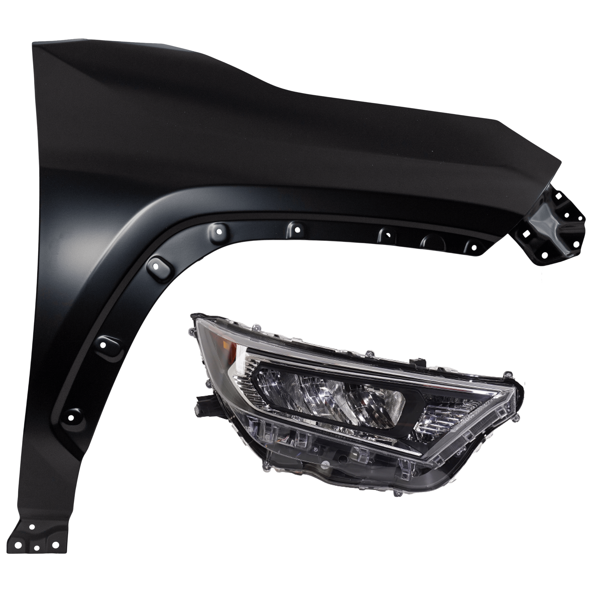 AM RAV4-19-21 HEAD LAMP RH 2 pc Kit includes Passenger Side Fender CAPA SKU KIT 013026-70 Partslink TO1241273C TO2519201C OEM 538110R130-8113042812-81130428