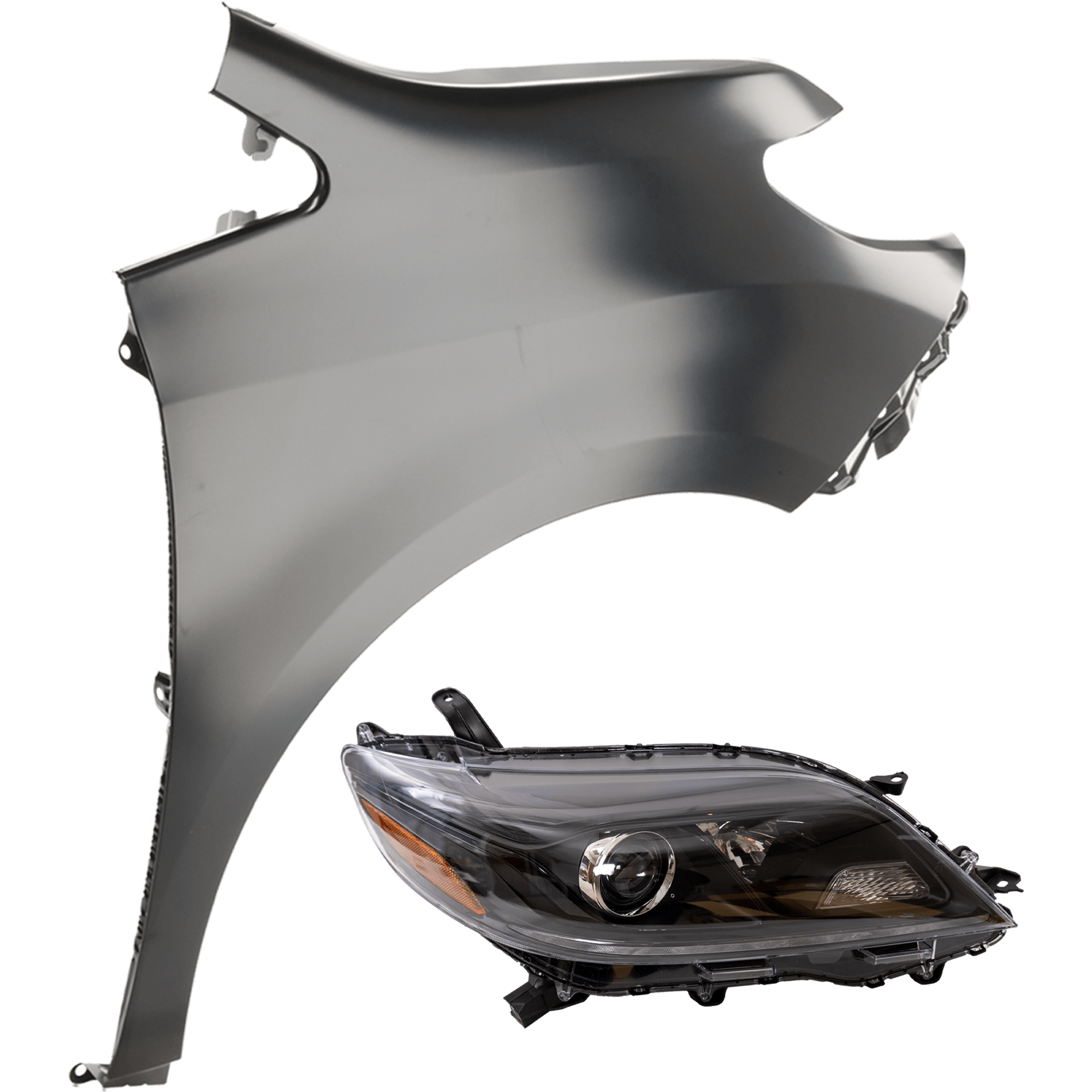 AM SIENNA 20-20 HEAD LAMP RH 2 pc Kit includes Passenger Side Fender SKU KIT 013026-80 Partslink TO2503289 TO1241234 TO1241272 OEM 8111008190-5381108040-53811080