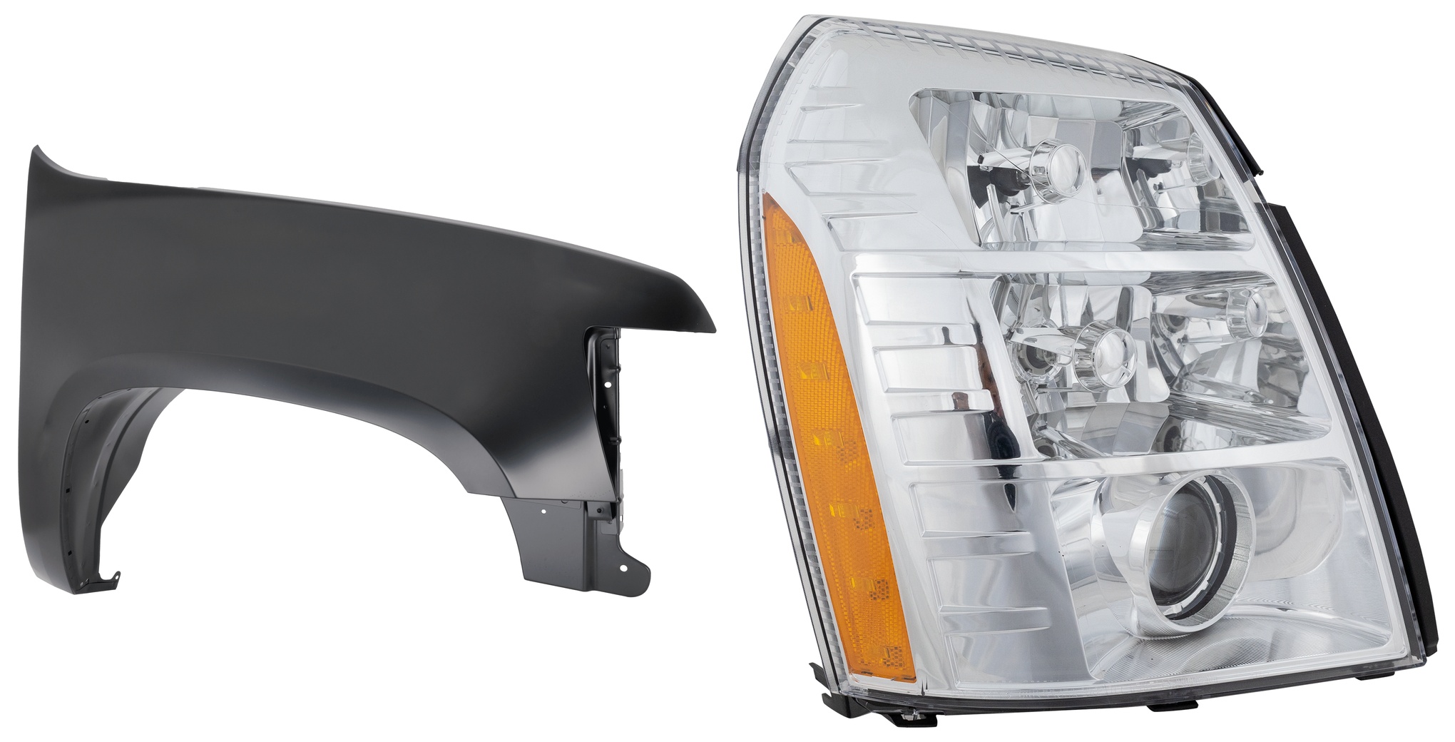 AM SUBURBAN 1500-2500-07-09 HEAD LAMP RH 2 pc Kit includes Passenger Side Fender SKU KIT 013026-83 Partslink GM2503291 GM1241333 OEM 25897649-22977476