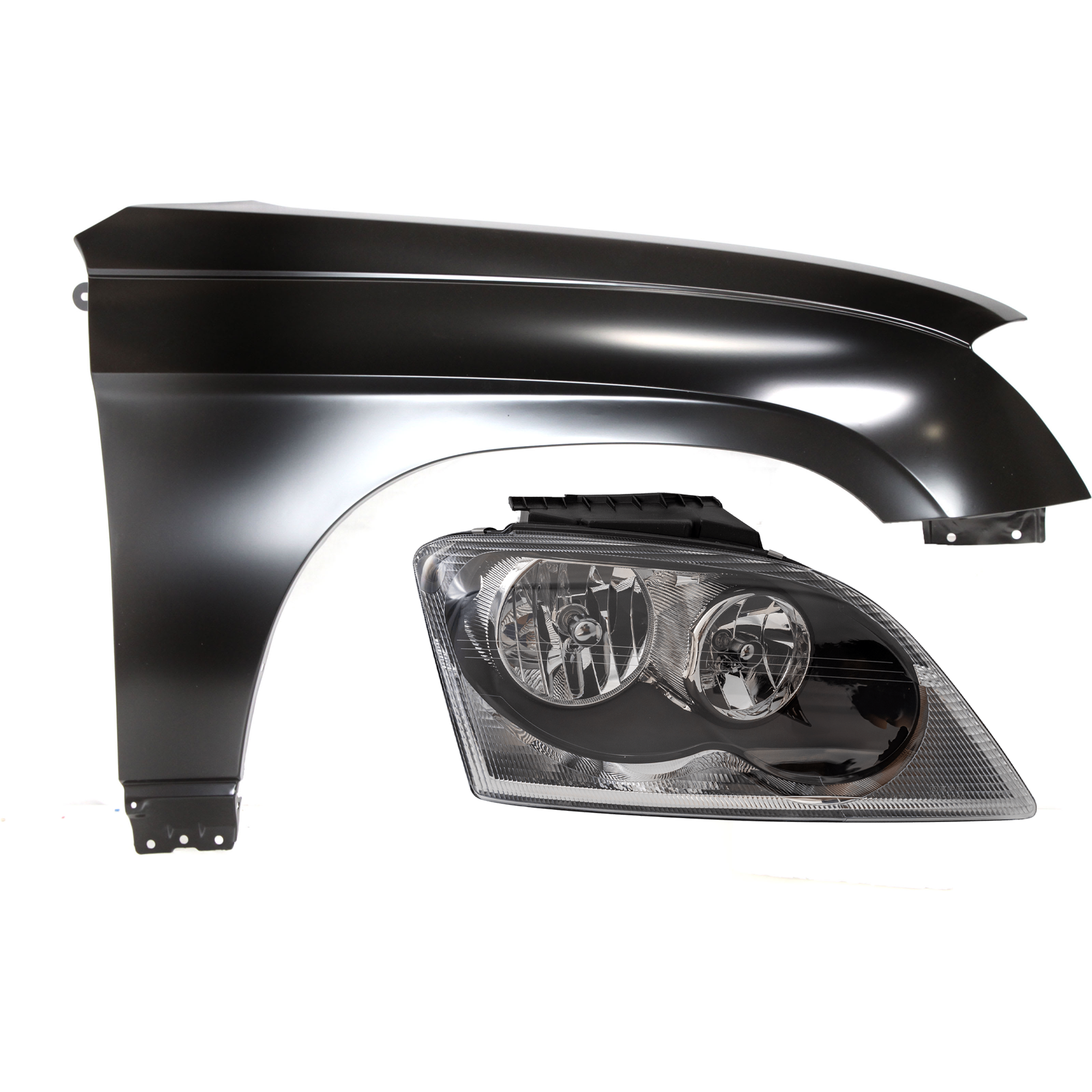 AM PACIFICA 04-06 HEAD LAMP RH 2 pc Kit includes Passenger Side Fender SKU KIT 013026-93 Partslink CH1241240 OEM 4857850AE PFM 5093792AB