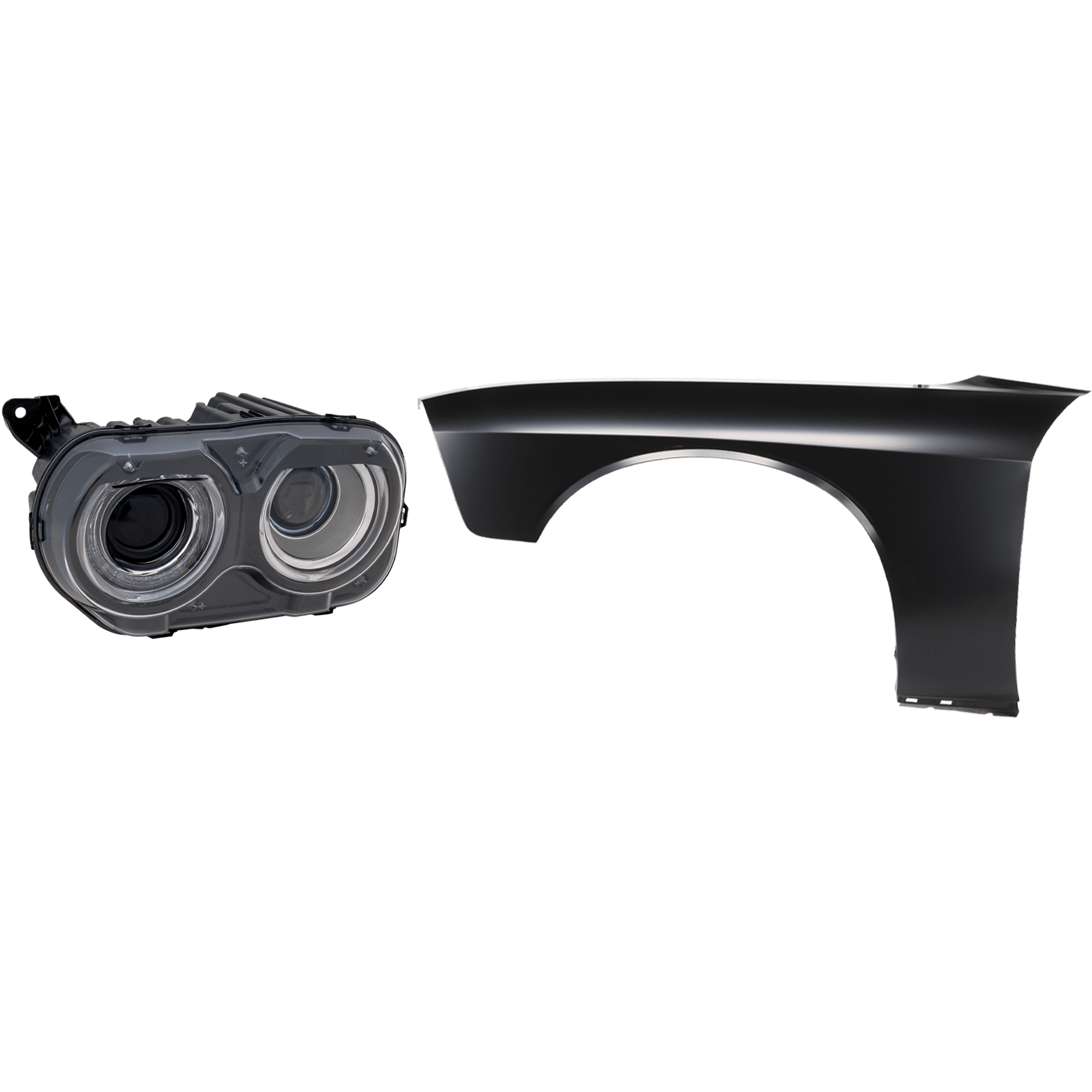 AM CHALLENGER 15-23 HEAD LAMP LH 2 pc Kit includes Driver Side Fender CAPA SKU KIT 013026-97 Partslink CH1240285C CH2502267C OEM 68174065AG 68174065AF 68275471