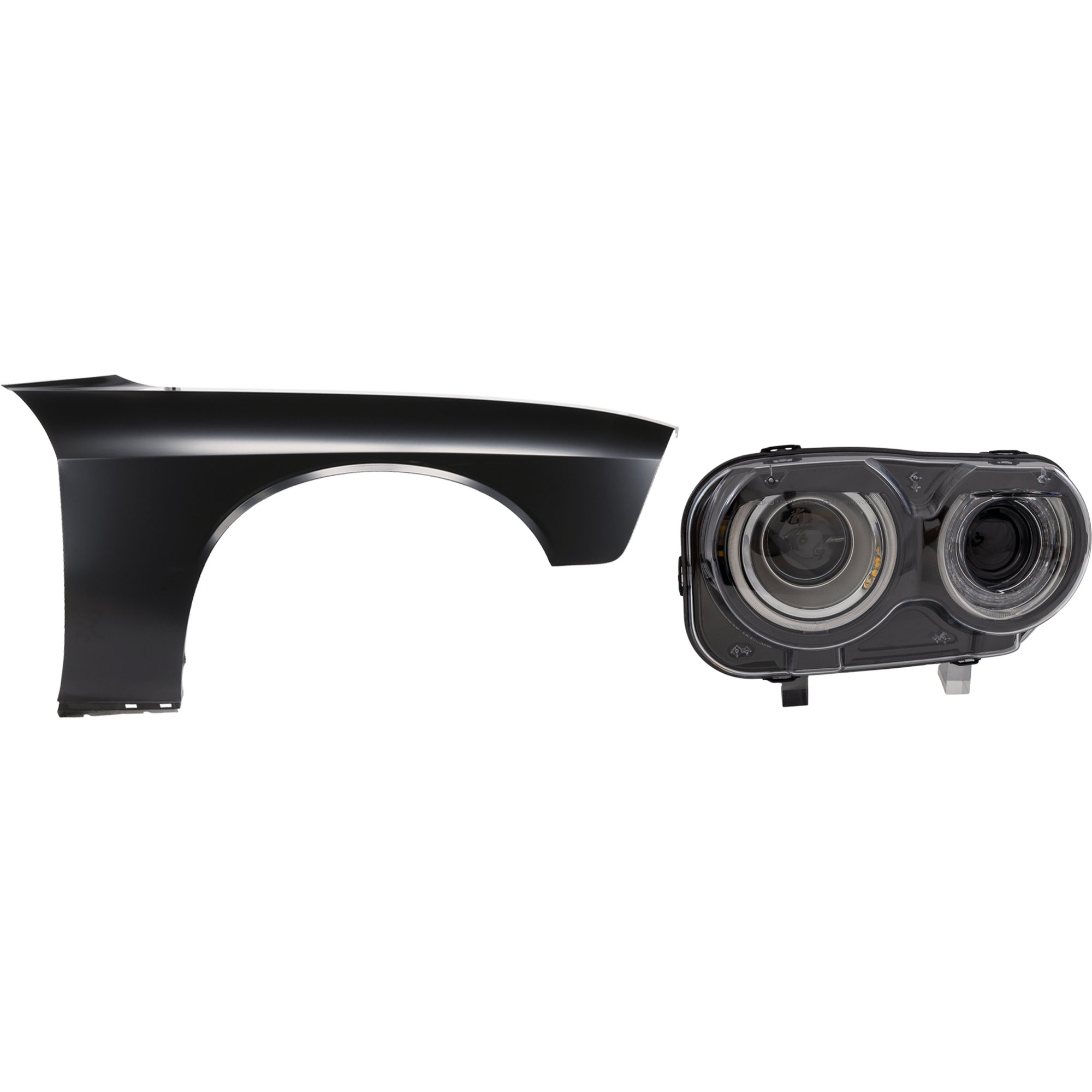 AM CHALLENGER 15-23 HEAD LAMP RH 2 pc Kit includes Passenger Side Fender CAPA SKU KIT 013026-98 Partslink CH1241285C CH2503267C OEM 68174064AG 68174064AF 68275470