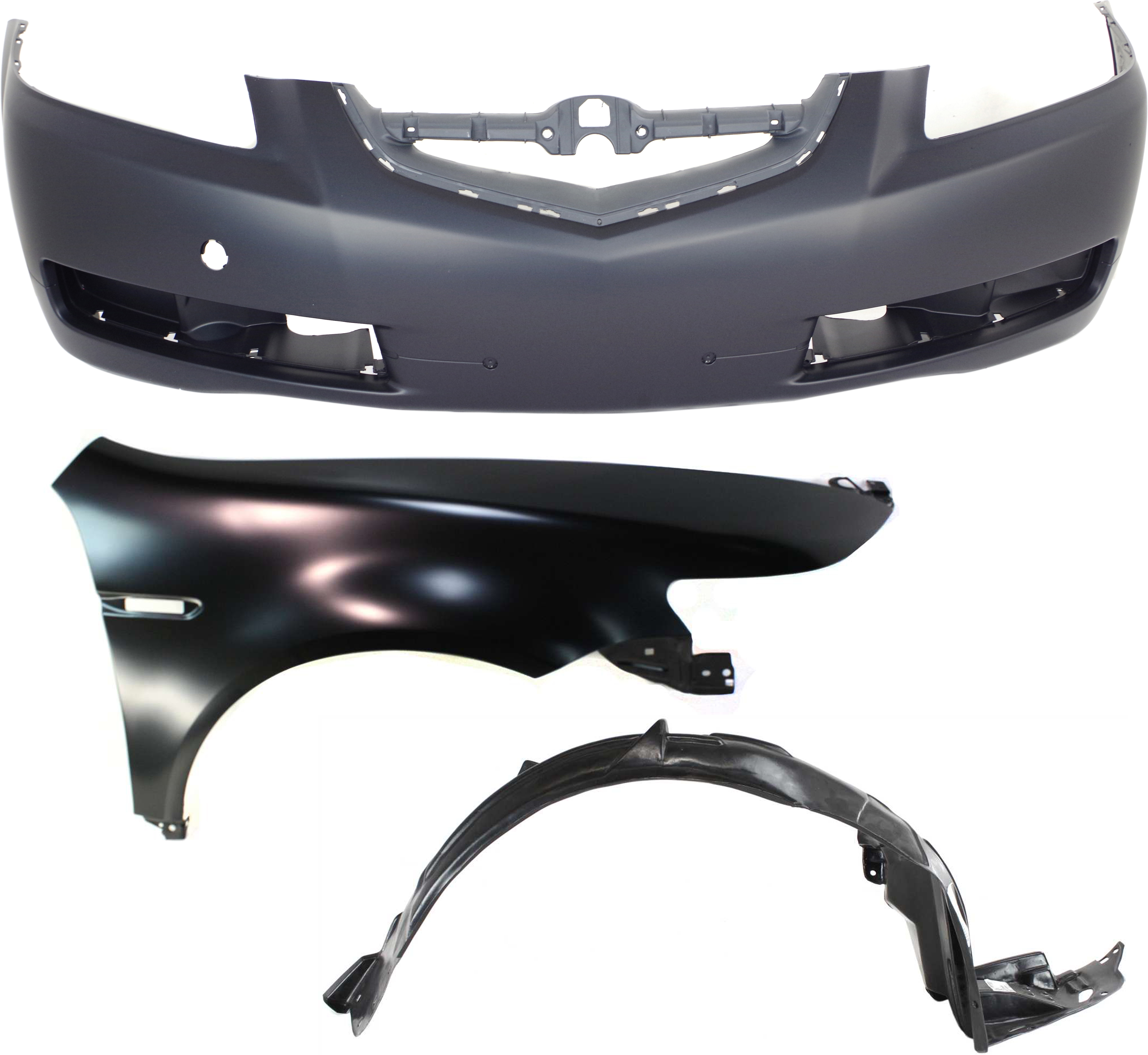 AM TL 04-06 FRONT BUMPER COVER 3 pc Kit with Fender and Fender Liner SKU KIT 013117-35 Partslink AC1000149 AC1241114 AC1249117 OEM 04711SEPA90ZZ 04620SEPA91ZZ 74