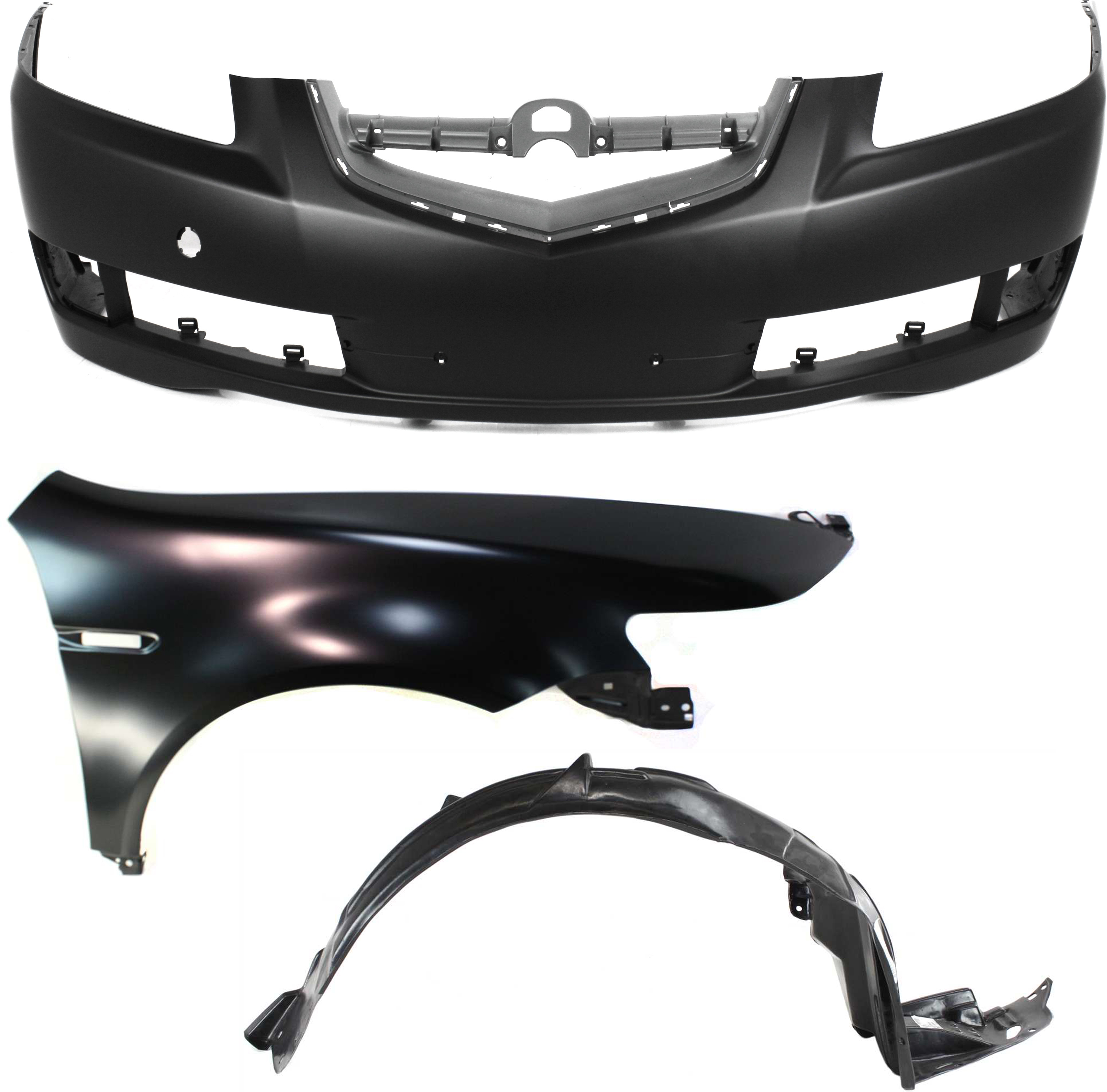AM TL 07-08 FRONT BUMPER COVER 3 pc Kit with Fender and Fender Liner SKU KIT 013117-38 Partslink AC1000160 AC1241114 AC1249117 OEM 04711SEPA80ZZ 04620SEPA91ZZ 74