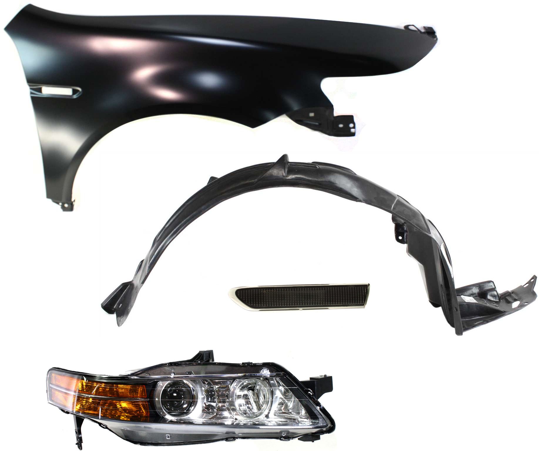 AM TL 07-08 HEAD LAMP RH Lens and Housing Halogen 4 pc Kit with Fender Fender Liner and Side Marker SKU KIT 013117-47 Partslink AC2503113 AC1241114 AC1249117 AC2551104 OEM 33101SEPA22-04620SEPA91ZZ 7410