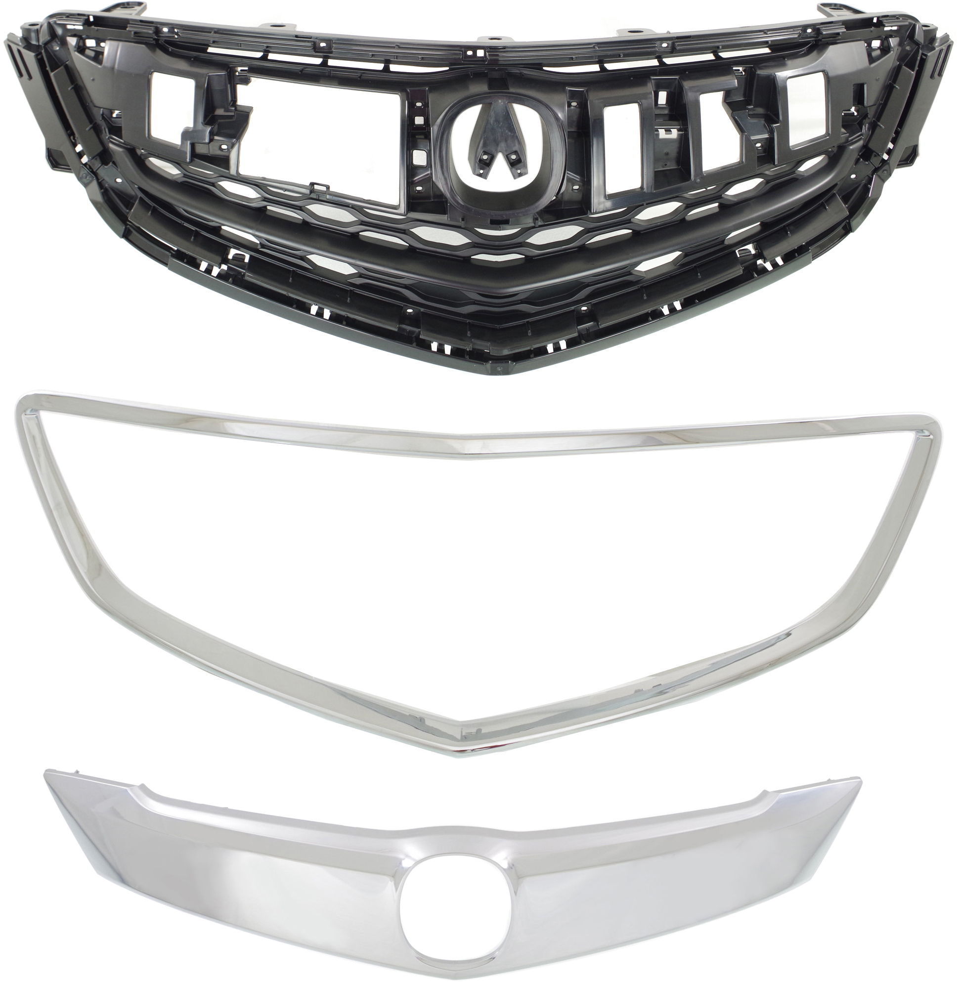 AM TLX 15-17 GRILLE 3 pc Kit w o Adaptive Cruise Control with Grille Trims SKU KIT 013117-85 Partslink AC1200124 AC1210118 AC1202106 OEM 75111TZ3A01-75125TZ3A01-75105T