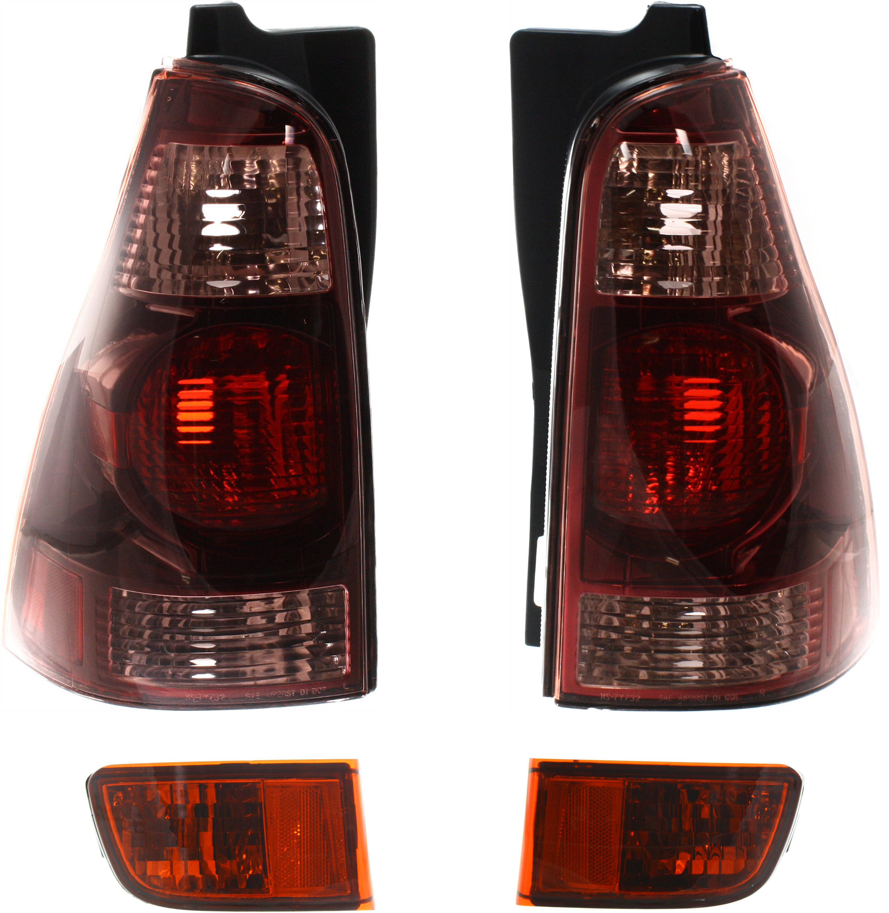 AM 4RUNNER 03-05 TAIL LAMP RH AND LH 4 pc Kit with Bumper Reflector SKU KIT 013119-10 Partslink TO2800147 TO2801147 TO1185101 TO1184101 OEM 8156135270-8155135310-81580601