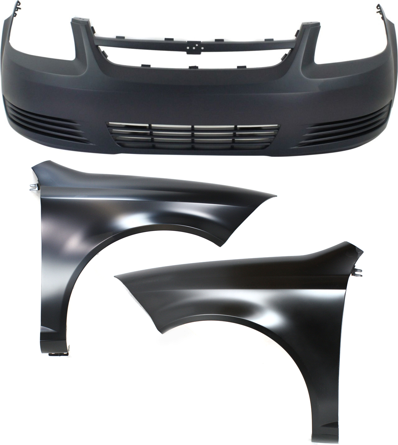 AM COBALT 05-10 FRONT BUMPER COVER Primed 3 pc Kit with Fenders SKU KIT 013119-24 Partslink GM1000733 GM1240324 GM1241324 OEM 19120183-15793419-15793420