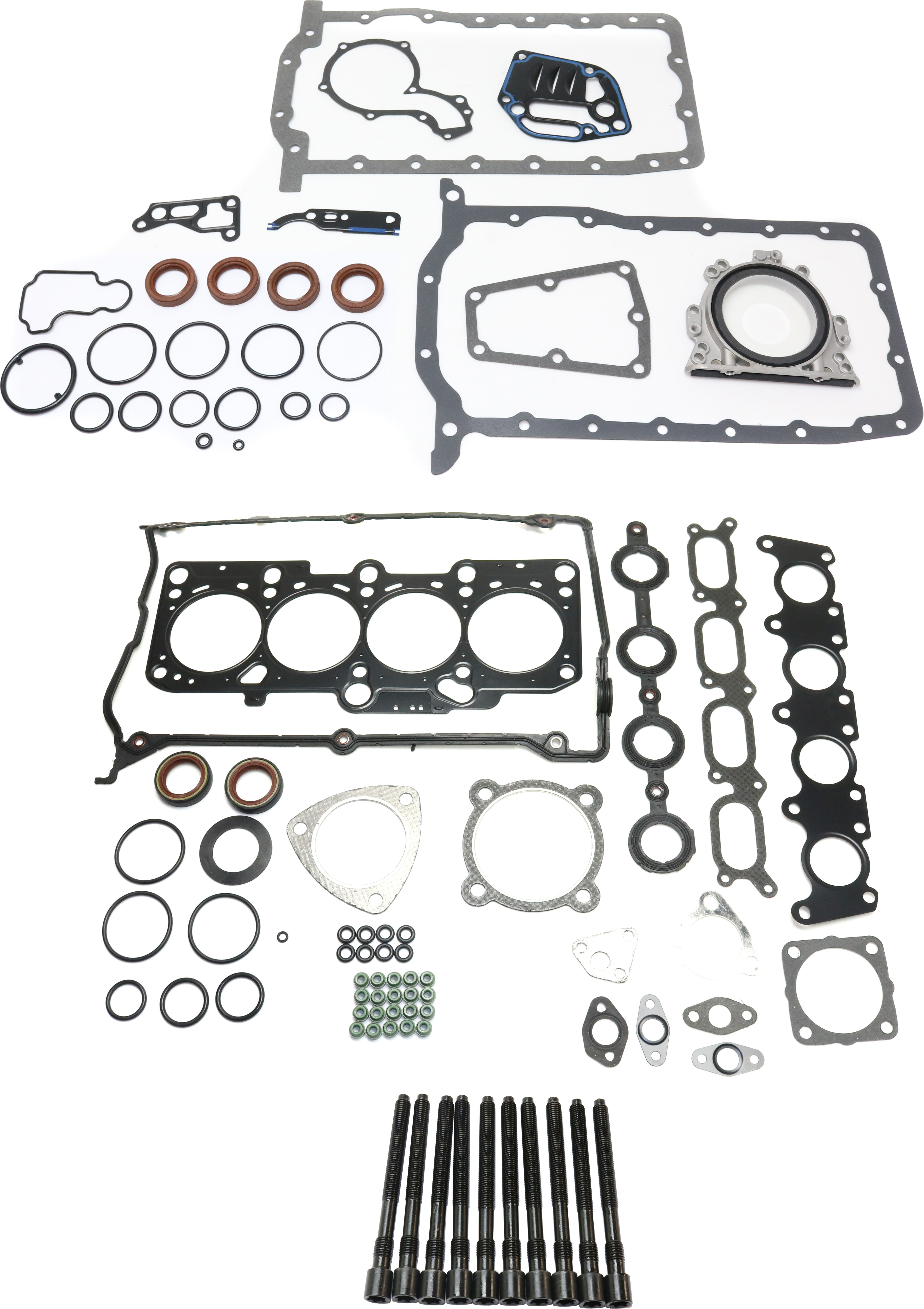 AM TT TT QUATTRO 00-06 ENGINE GASKET SET 12 pc Kit w Cylinder Head Bolt Cylinder Head Gasket Lower Engine Gasket Set SKU KIT 013119-43 OEM 141009001-143212401-06A103385A