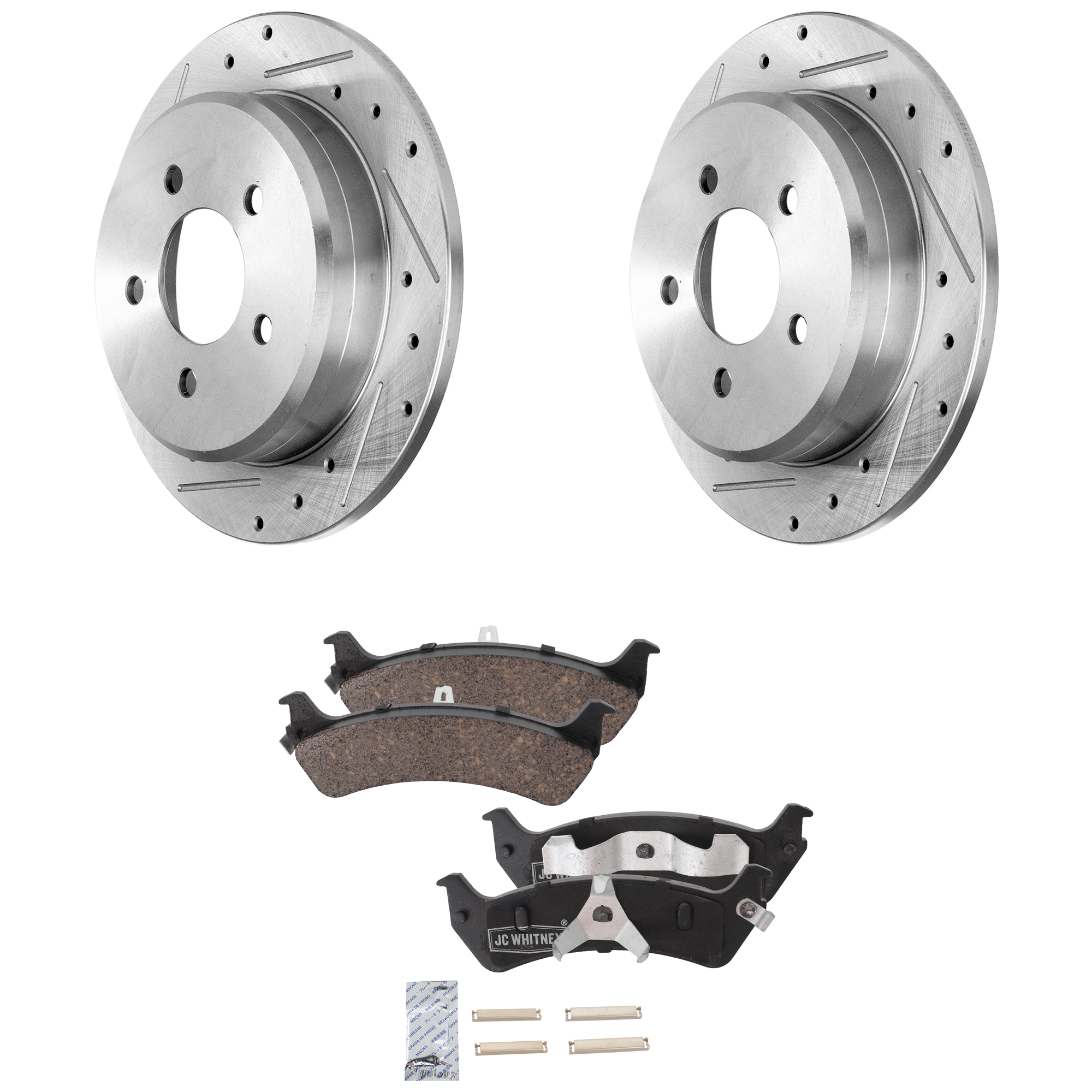 AM EXPLORER 95-01 RANGER 98-02 REAR BRAKE DISC AND PAD KIT 4 pc kit Cross drilled and Slotted SKU KIT 013123-23 OEM 19767-27045-54032-65610-66565