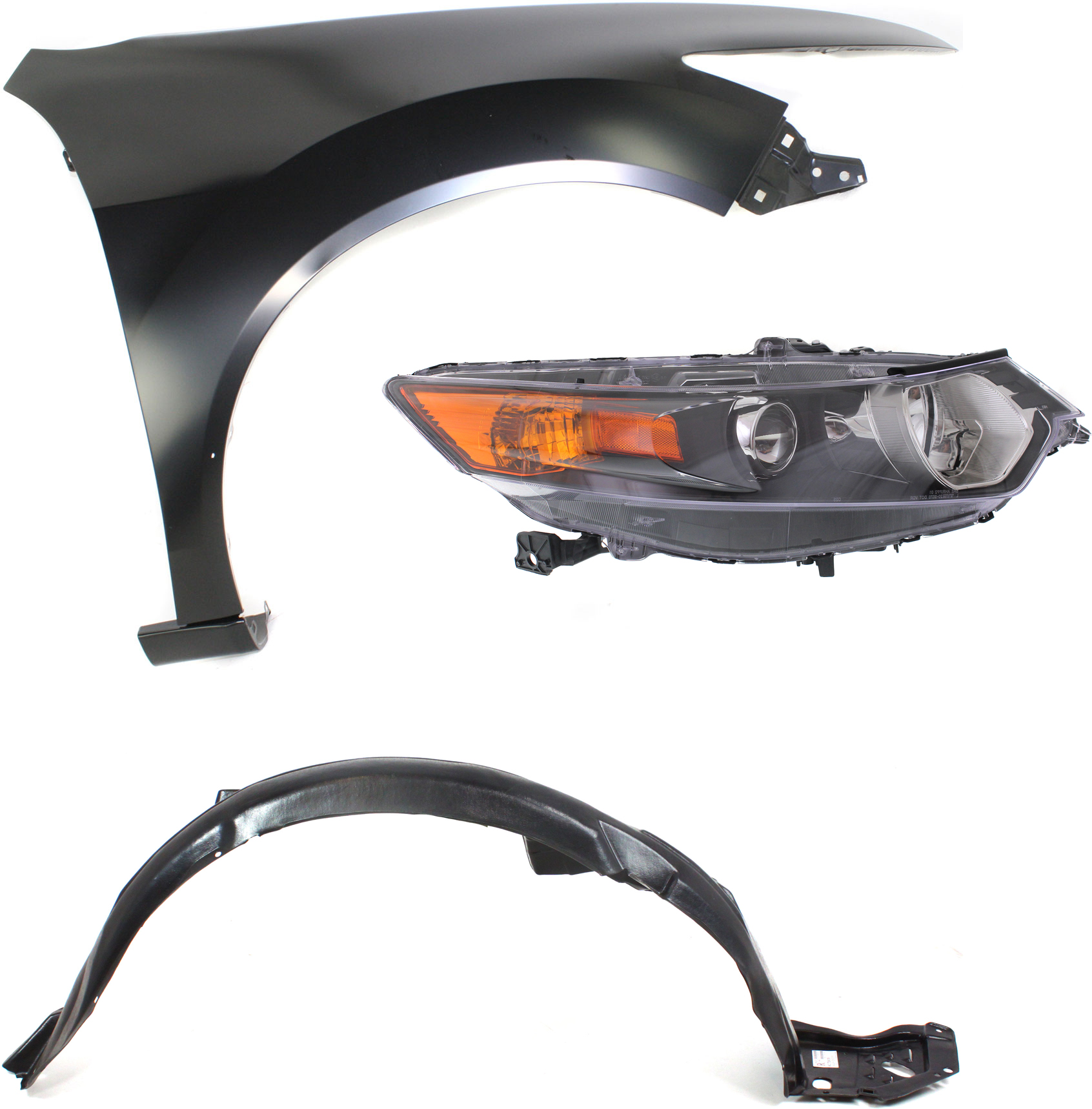 AM TSX 09-14 HEAD LAMP RH Lens and Housing HID Xenon 3 pc Kit with Fender and Fender Liner SKU KIT 020117-37 Partslink AC2503118 AC1241120 AC1249124 OEM 33101TL0A02-60210TL0A91ZZ 7410