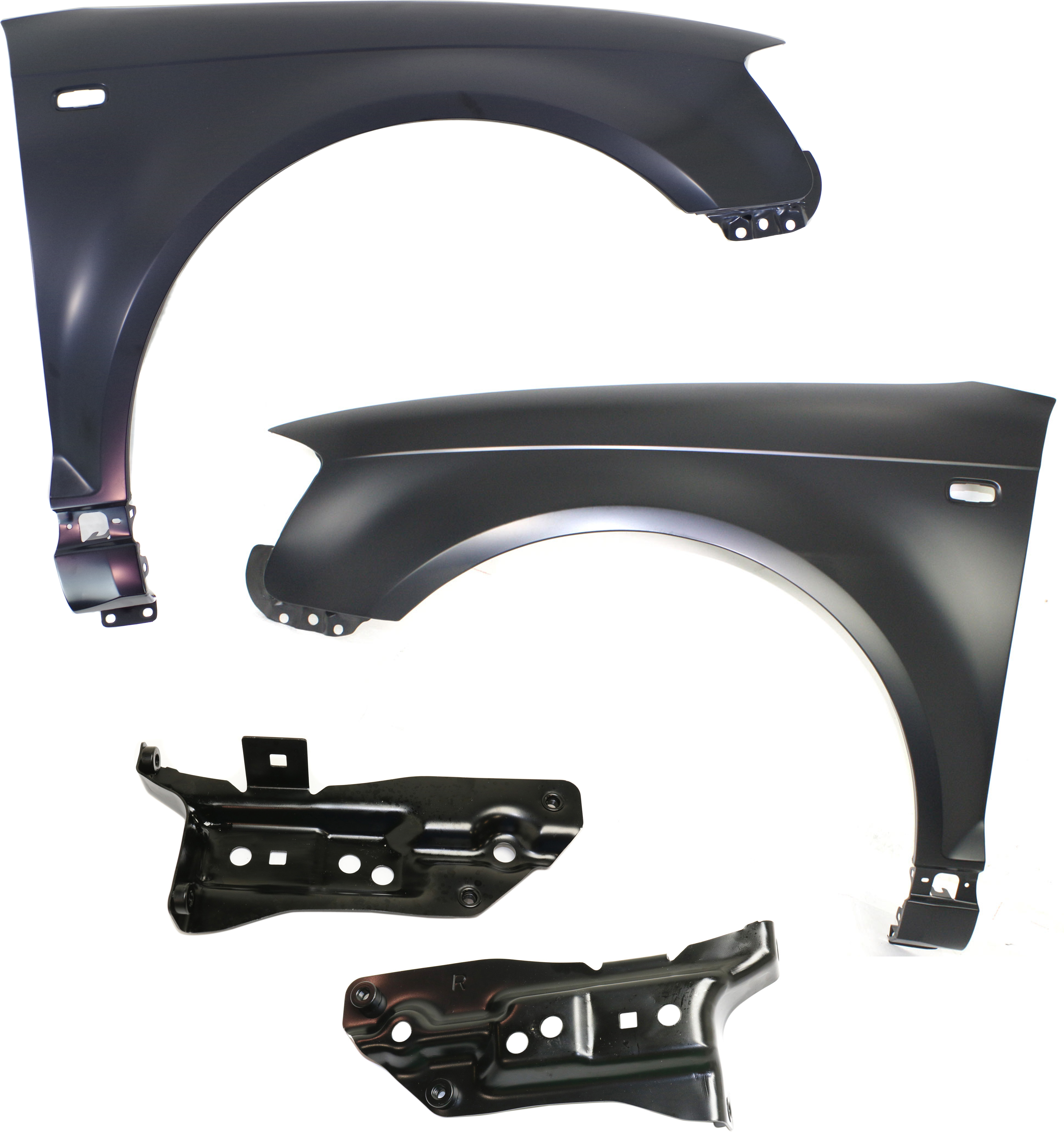 AM A3 A3 QUATTRO 06-08 FRONT FENDER RH AND LH 4 pc kit with Fender Supports SKU KIT 020117-40 Partslink AU1241120 AU1240120 AU1244100 AU1245100 OEM 8P0821106F 8P0821105F 8P082113
