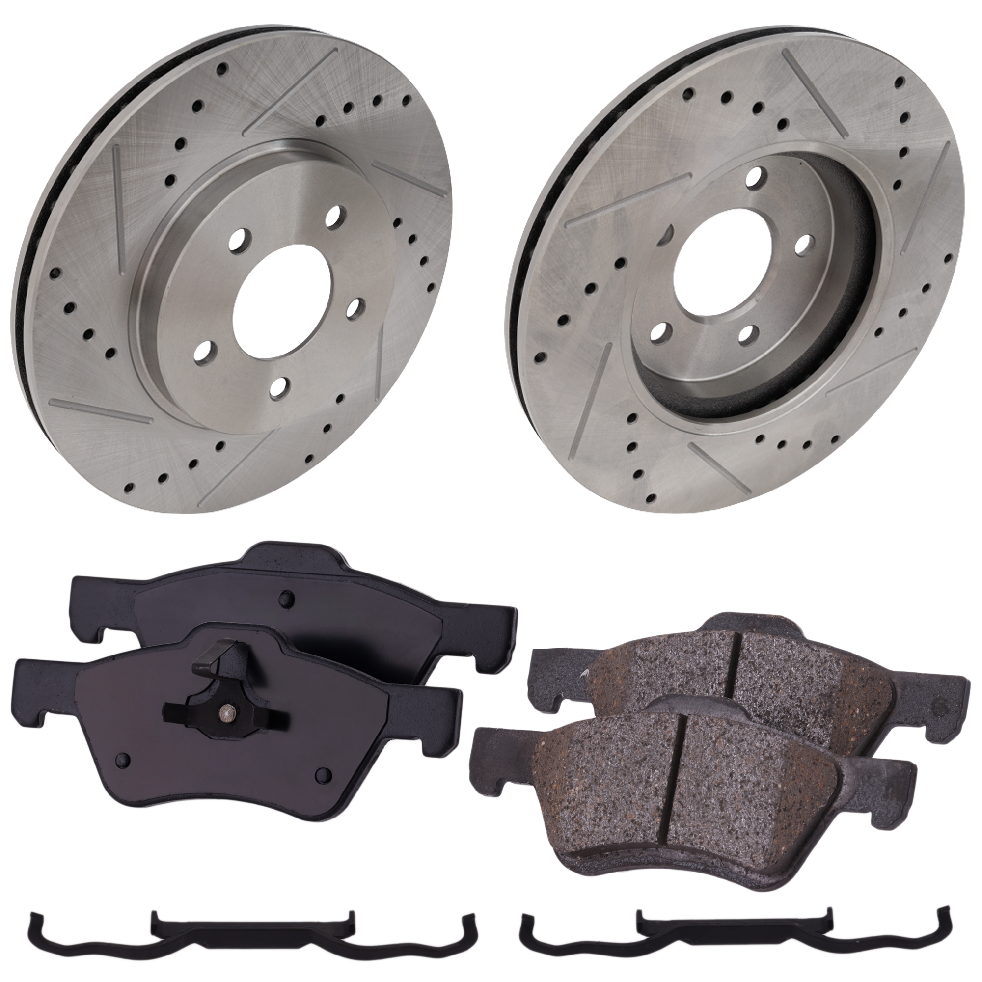 AM ESCAPE 10-12 MARINER 10-11 FRONT BRAKE DISC AND PAD KIT 4 pc Kit Cross drilled and Slotted SKU KIT 020123-05 OEM 19360-54123-145583-492595-6802