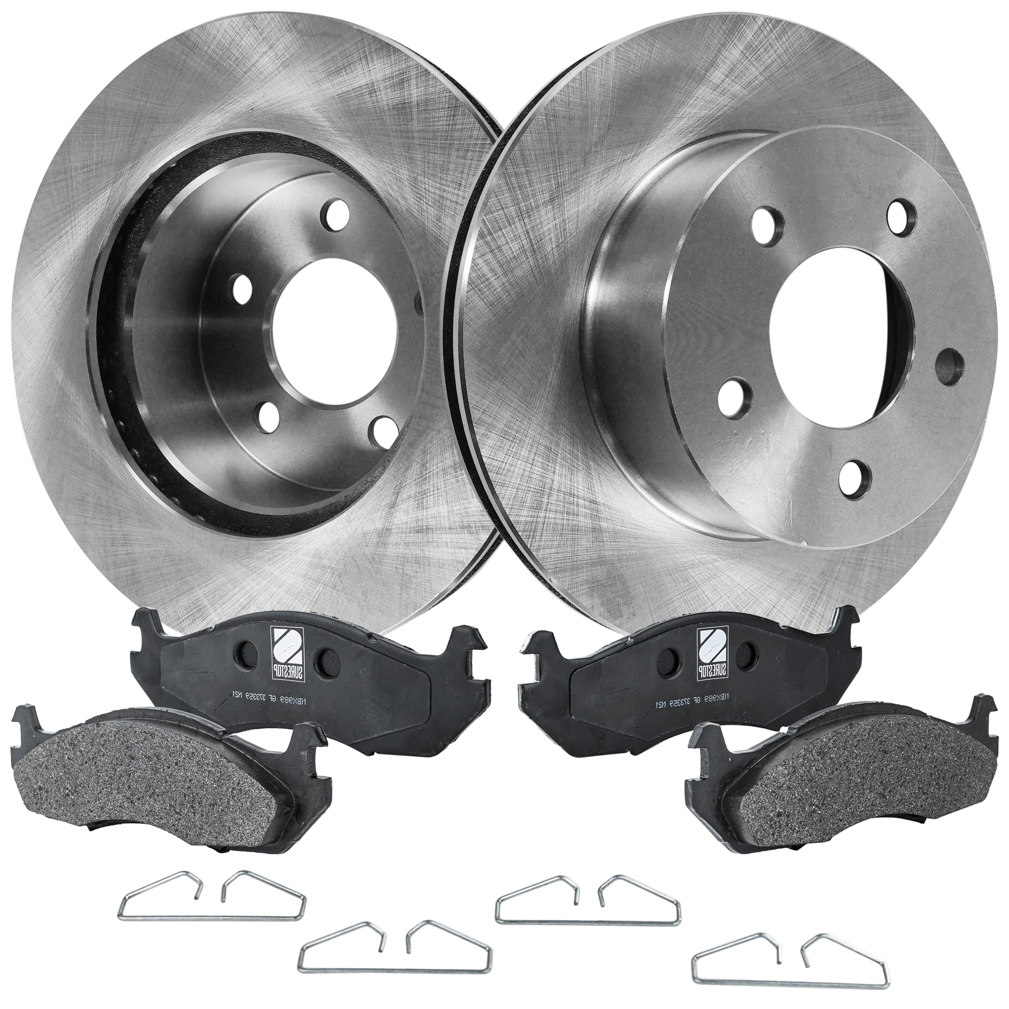 AM COMANCHE 90-92 CHEROKEE 90-93 FRONT BRAKE DISC AND PAD KIT 4 pc Kit Plain Surface SKU KIT 020123-18 OEM 52005000-52007710-52008264-520