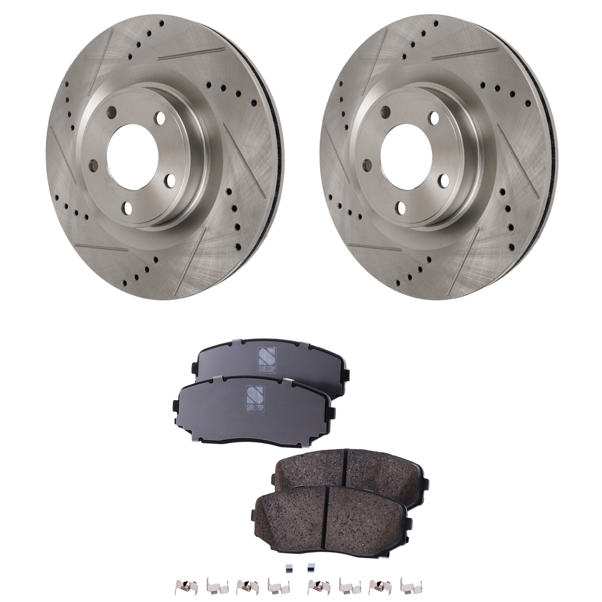 AM EDGE 07-14 MKX 07-15 FRONT BRAKE DISC AND PAD KIT Cross drilled and Slotted 4 pc Kit SKU KIT 020223-10 OEM 7T4Z2001A BT4Z2001A BT4Z2001B