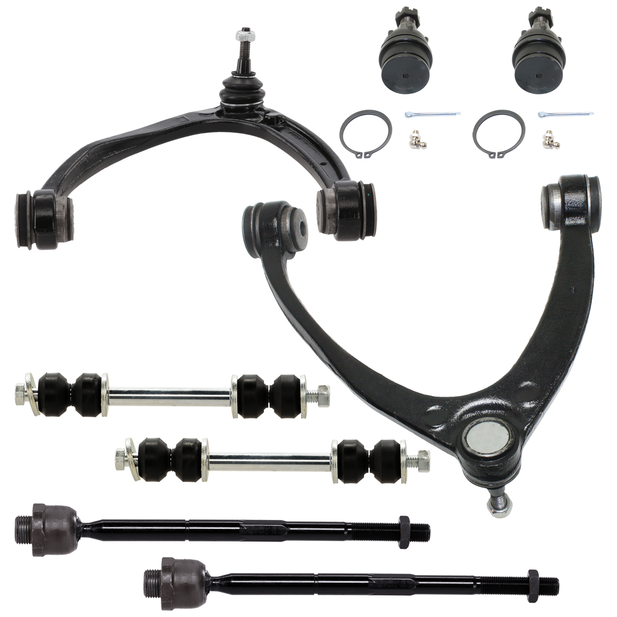 AM ESCALADE TAHOE YUKON 07-14 FRONT CONTROL ARM KIT RH AND LH Upper w ball joint s 8 pc Kit with Ball Joint Sway Bar Link and Tie Rod End SKU KIT 020316-28 OEM 104327-2601528-5051272-1247281