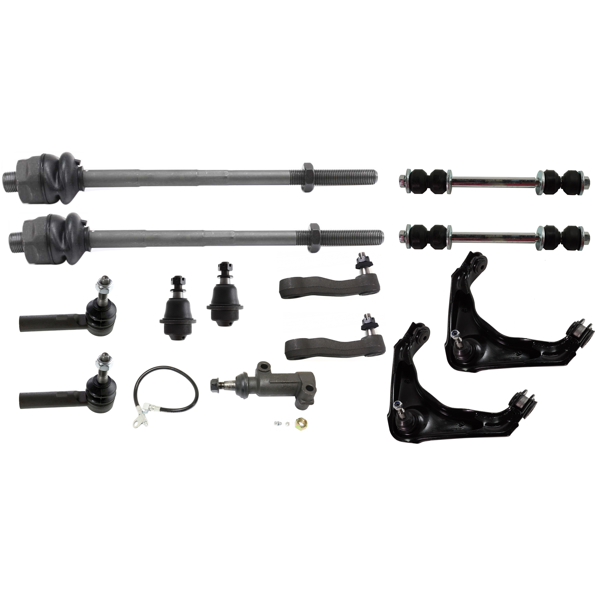 AM SILVERADO SIERRA P U 01-10 FRONT CONTROL ARM KIT RH AND LH Upper w ball joint s 13 pc Kit with Idler Arm Bracket Pitman Arm Idler Arm Ball Joint Tie Rod End Sway Bar Link SKU KIT 020316-29 OEM 114327-2601529-2601654-5051