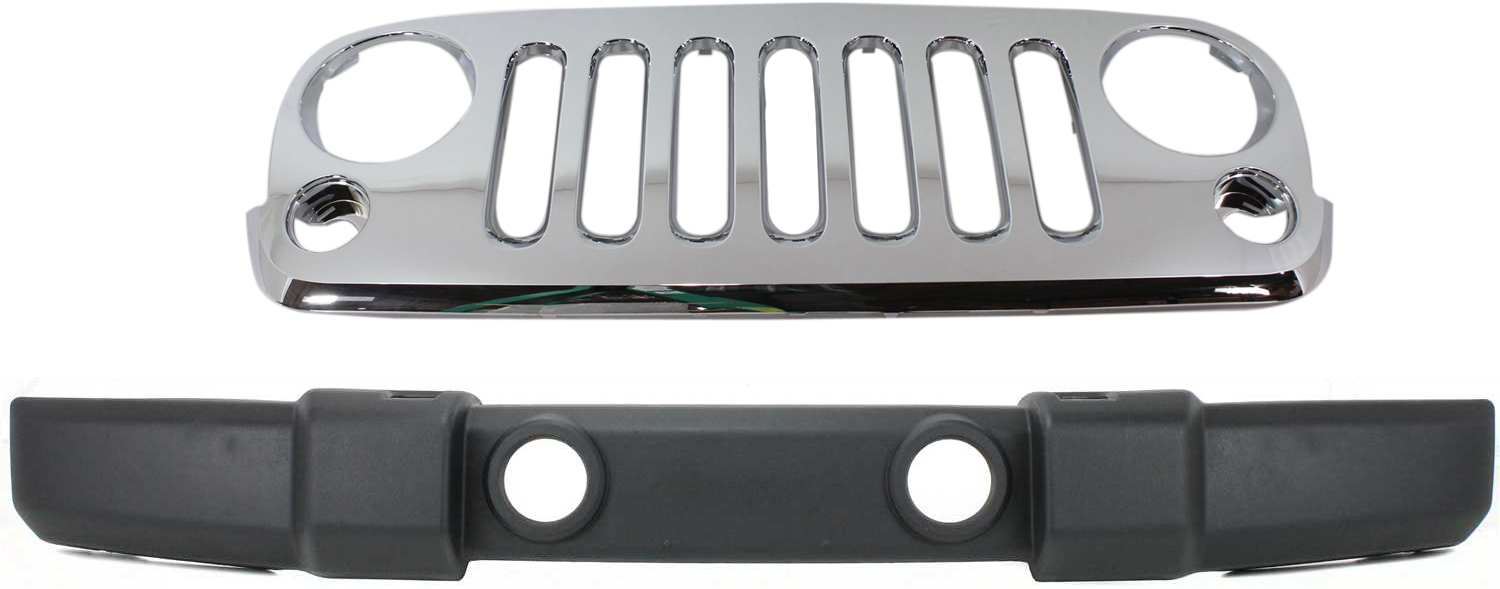 AM WRANGLER 07-16 GRILLE 2 pc Kit w Standard Duty Type Bumper Cover with Bumper Cover SKU KIT 020418-118 Partslink CH1200328 CH1000900 OEM 68046306AA PFM 1FN67RXFAA
