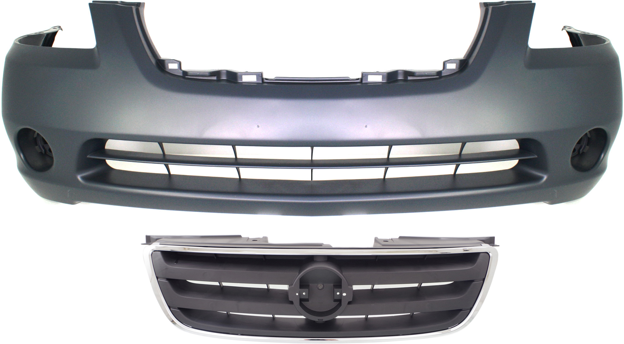 AM ALTIMA 02-04 FRONT BUMPER COVER Primed 2 pc Kit with Grille SKU KIT 020418-127 Partslink NI1000193 NI1200197 OEM 620228J040-620708J100