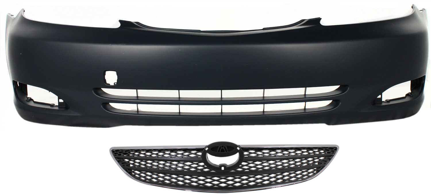 AM CAMRY 02-04 FRONT BUMPER COVER Primed w Fog Light Holes 2 pc Kit with Grille SKU KIT 020418-146 Partslink TO1000232 TO1200237 OEM 5211933924-53101AA030