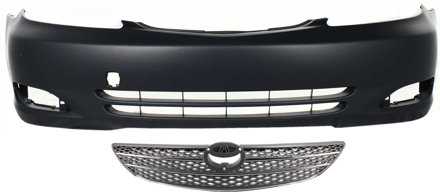AM CAMRY 02-04 FRONT BUMPER COVER Primed w Fog Light Holes 2 pc Kit with Grille SKU KIT 020418-147 Partslink TO1000232 TO1200233 OEM 5211933924-53101AA020