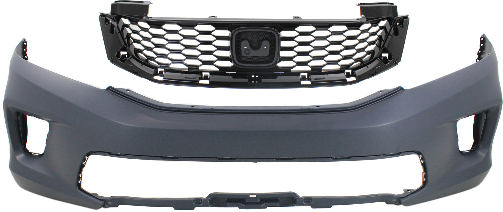 AM ACCORD 13-15 FRONT BUMPER COVER Primed 2 pc Kit with Grille Assembly Coupe SKU KIT 020418-19 Partslink HO1000291 HO1200217 OEM 71101T3LA01ZZ 71121T3LA01