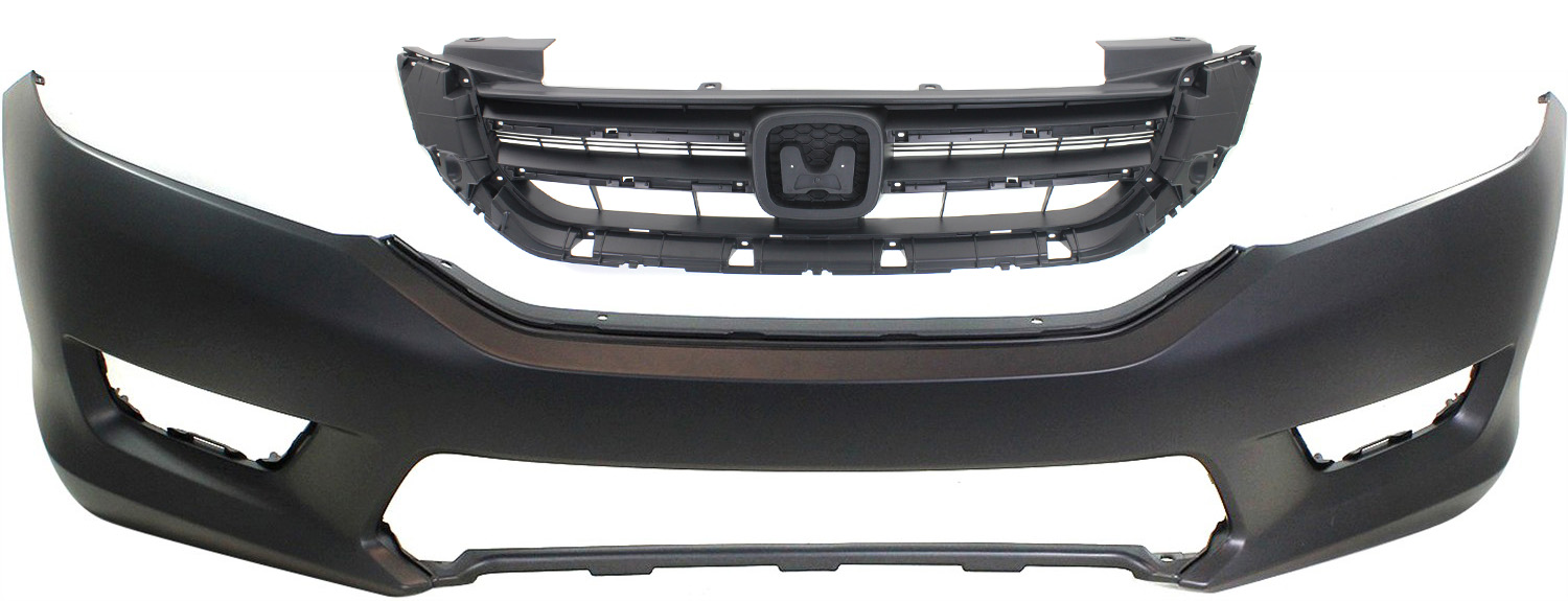 AM ACCORD 13-15 FRONT BUMPER COVER Primed 2 pc Kit with Grille Assembly Exc. Hybrid Models Sedan USA Built SKU KIT 020418-22 Partslink HO1000288 HO1200214 OEM 04711T2AA90ZZ 71121T2FA01