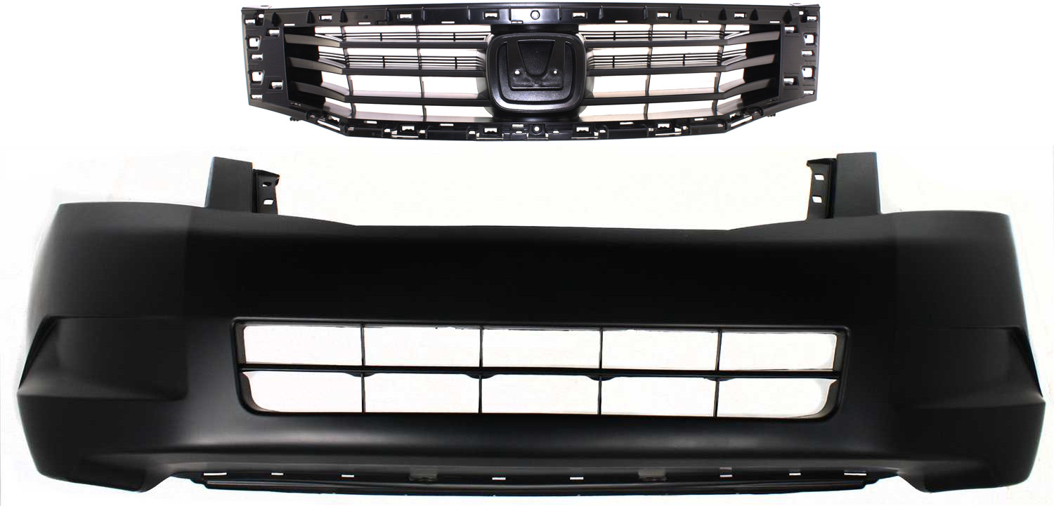 AM ACCORD 08-10 FRONT BUMPER COVER Primed 2 pc Kit with Grille Insert Sedan CAPA SKU KIT 020418-27 Partslink HO1000254C HO1200189C OEM 04711TA0A90ZZ 71121TA0A00