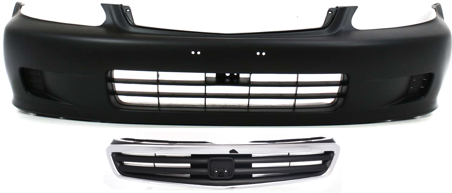 AM CIVIC 99-00 FRONT BUMPER COVER Primed 2 pc Kit with Grille Exc. G Models Sedan SKU KIT 020418-34 Partslink HO1000184 HO1200143 OEM 04711S01A01ZZ 71121S04003 PFM