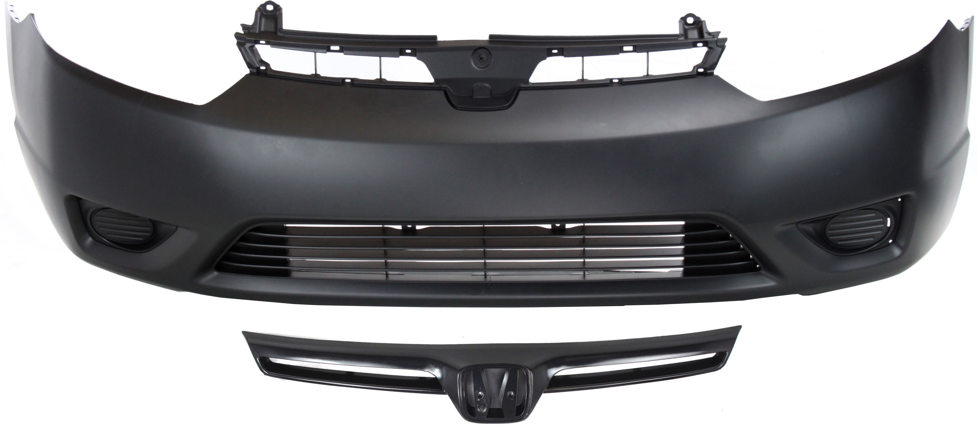 AM CIVIC 06-08 FRONT BUMPER COVER Primed 2 pc Kit with Grille Assembly Coupe SKU KIT 020418-43 Partslink HO1000237 HO1200174 OEM 04711SVAA90ZZ 75100SVAA01ZA