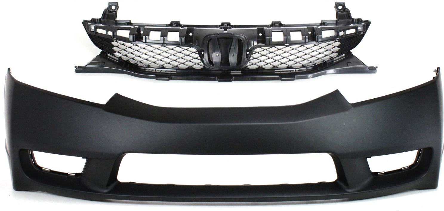AM CIVIC 09-11 FRONT BUMPER COVER Primed 2 pc Kit with Grille Sedan SKU KIT 020418-47 Partslink HO1000266 HO1200198 OEM 04711SNAA90ZZ 71121SNAA50