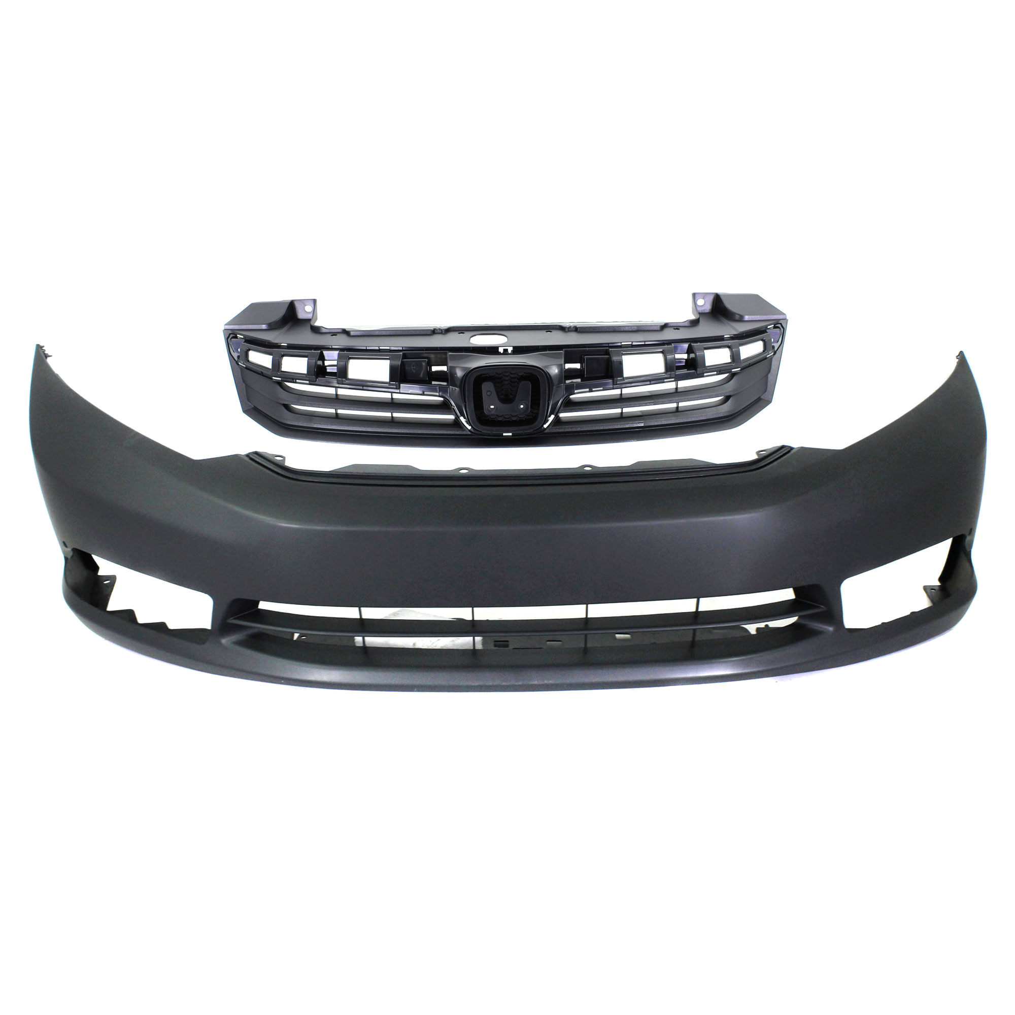 AM CIVIC 12-12 FRONT BUMPER COVER Primed w Fog Light Holes 2 pc kit with Grille SKU KIT 020418-48 Partslink HO1000281 HO1200206 OEM 04711TR3A80ZZ 71121TR0A01
