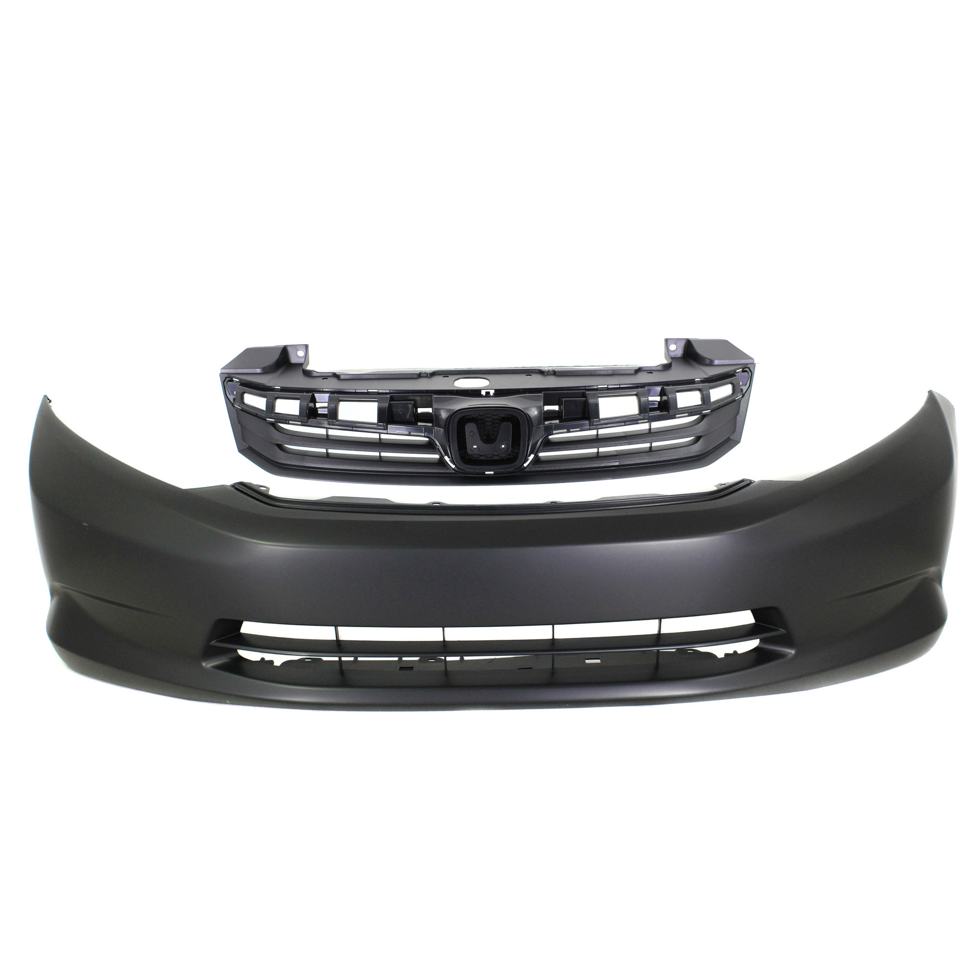 AM CIVIC 12-12 FRONT BUMPER COVER Primed w o Fog Light Holes 2 pc kit with Grille SKU KIT 020418-49 Partslink HO1000280 HO1200206 OEM 04711TR3A90ZZ 71121TR0A01