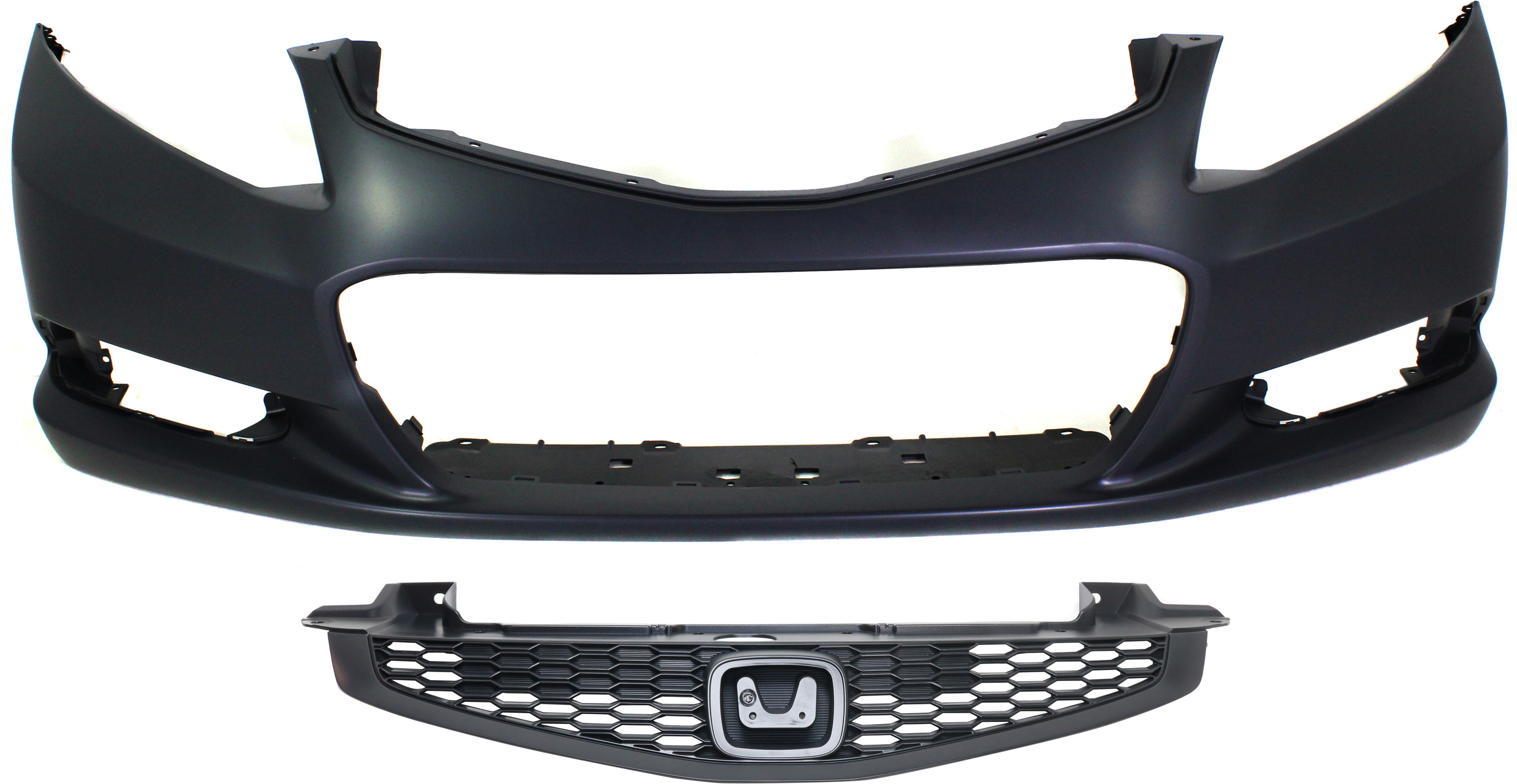 AM CIVIC 12-13 FRONT BUMPER COVER Primed w Fog Light Holes 2 pc Kit with Grille SKU KIT 020418-50 Partslink HO1000282 HO1200209 OEM 04711TS8A90ZZ 71121TS8A01