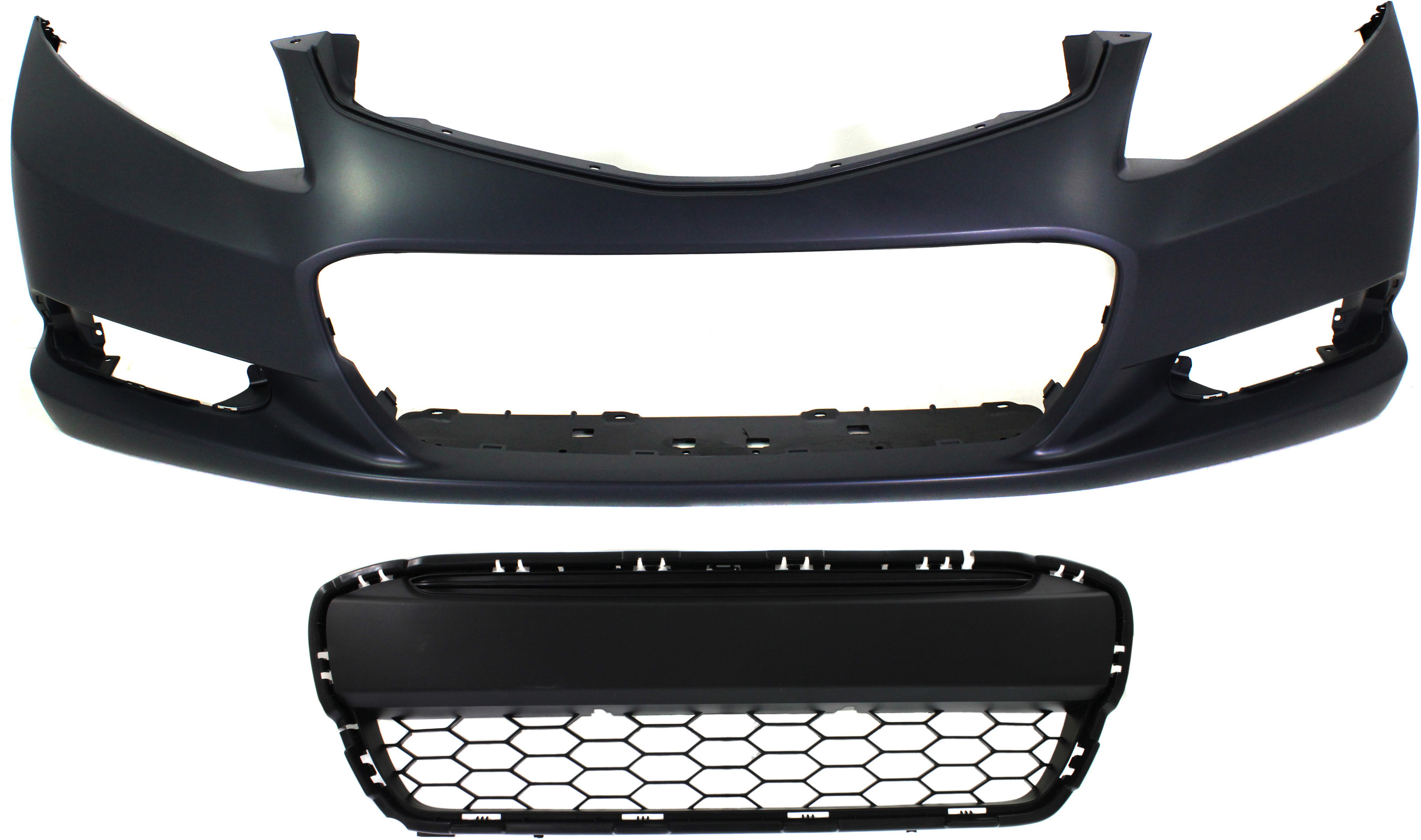 AM CIVIC 12-13 FRONT BUMPER COVER Primed w Fog Light Holes 2 pc Kit with Bumper Grille SKU KIT 020418-52 Partslink HO1000282 HO1036111 OEM 04711TS8A90ZZ 71105TS8A01